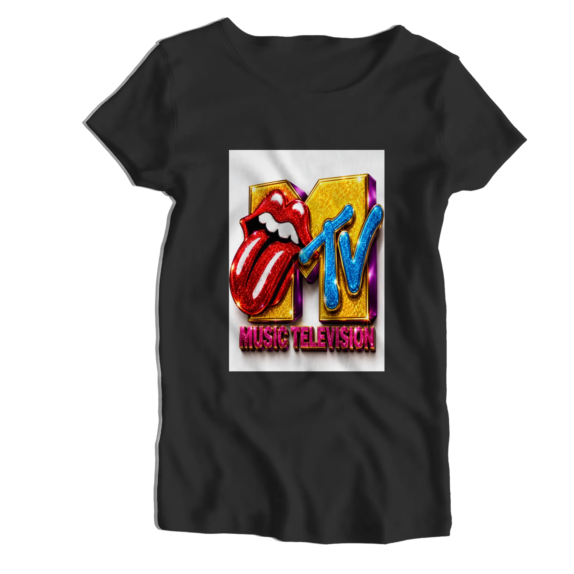 Camiseta Babylook Música TV Glitzy Estampa Glitter Preto - Imagem 1