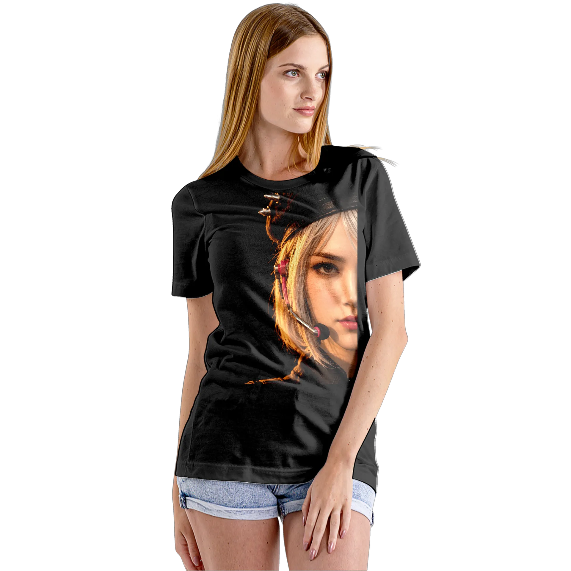 Camiseta Babylook Retrato de Mulher com Headset Gamer 100% - Imagem 5