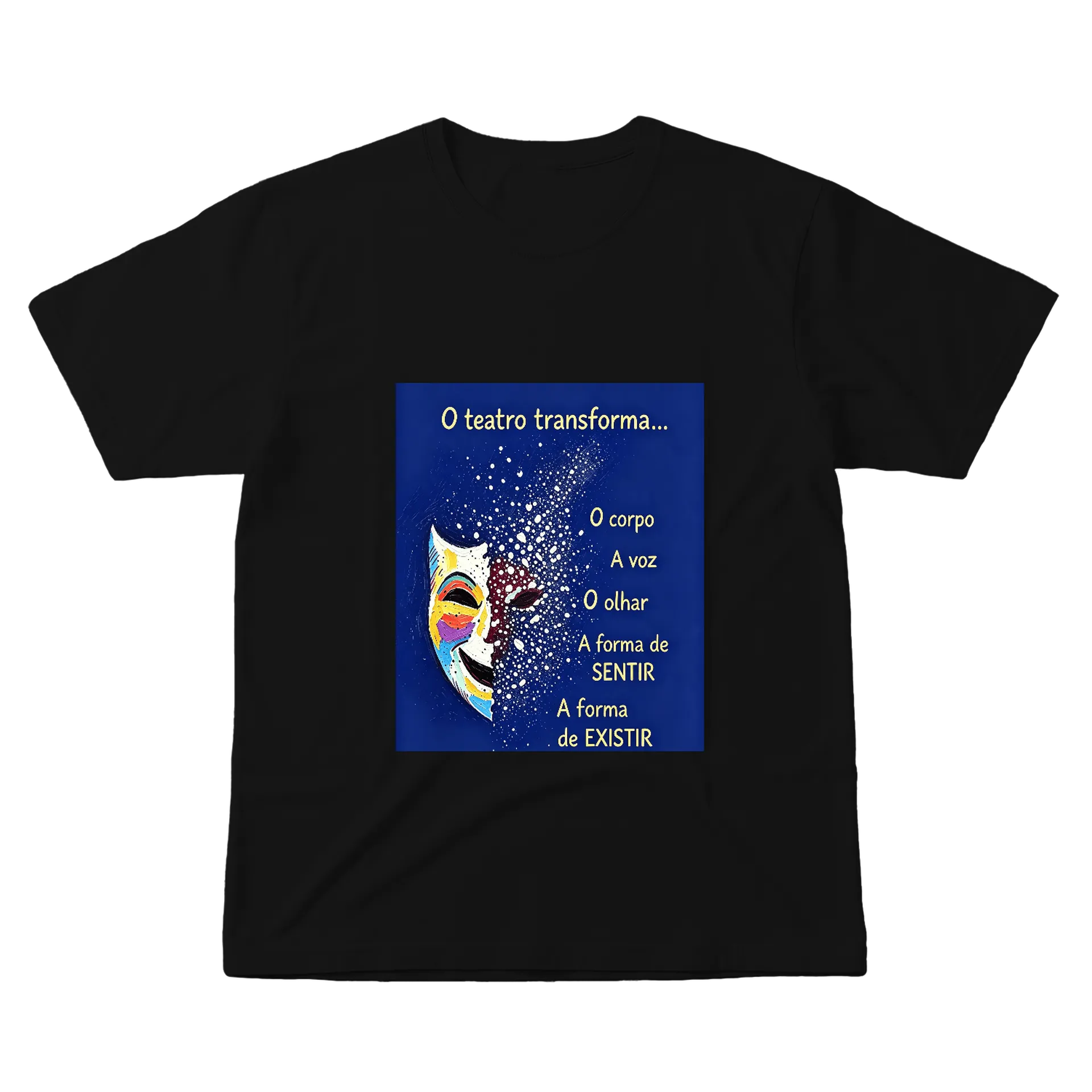 Camiseta Arte Teatral Máscara Neon 100% Algodão - Imagem 1