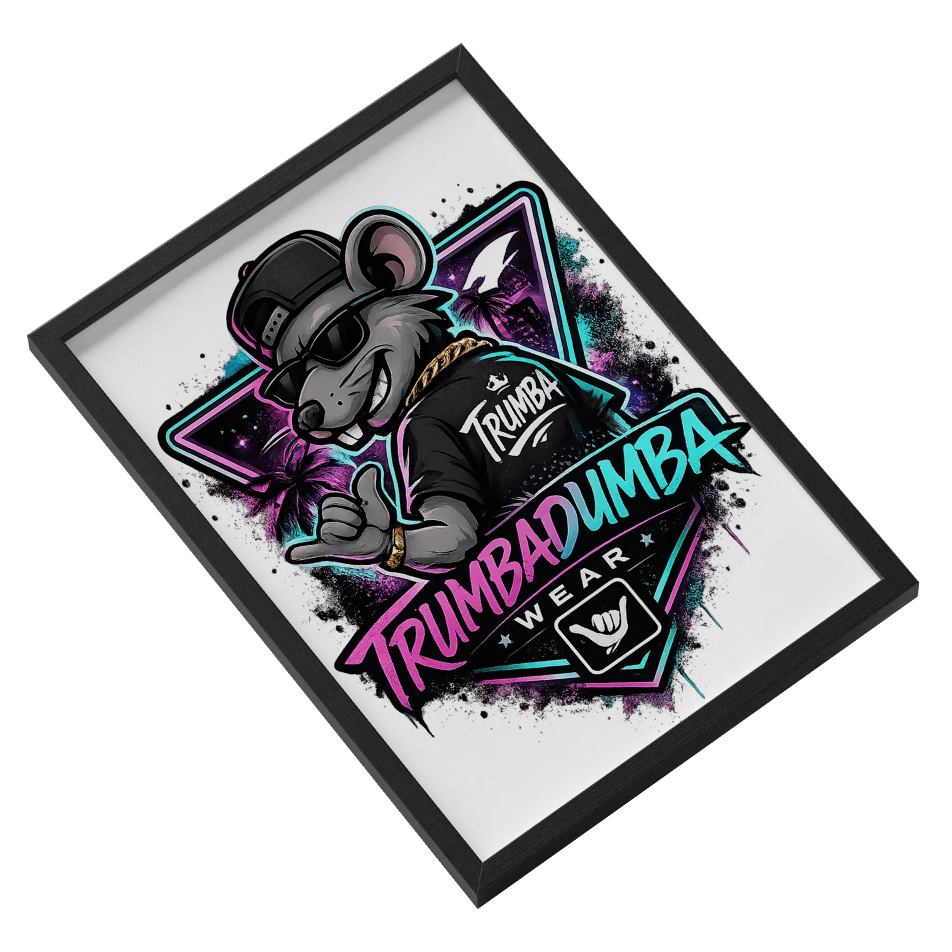 Quadro Rato Hip Hop Neon A3 MDF e Vidro de Renato — imagem 2 de 3