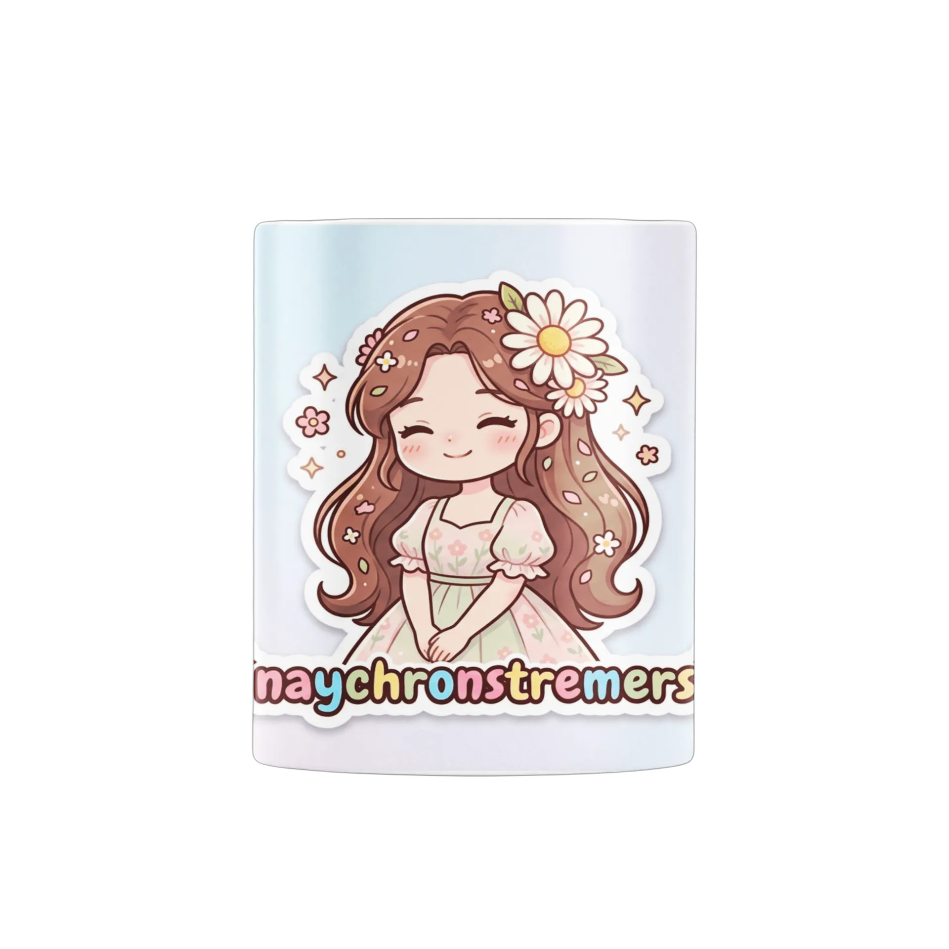 Caneca Menina Cartoon com Flores e Logo Naychronstreamers - Imagem 1