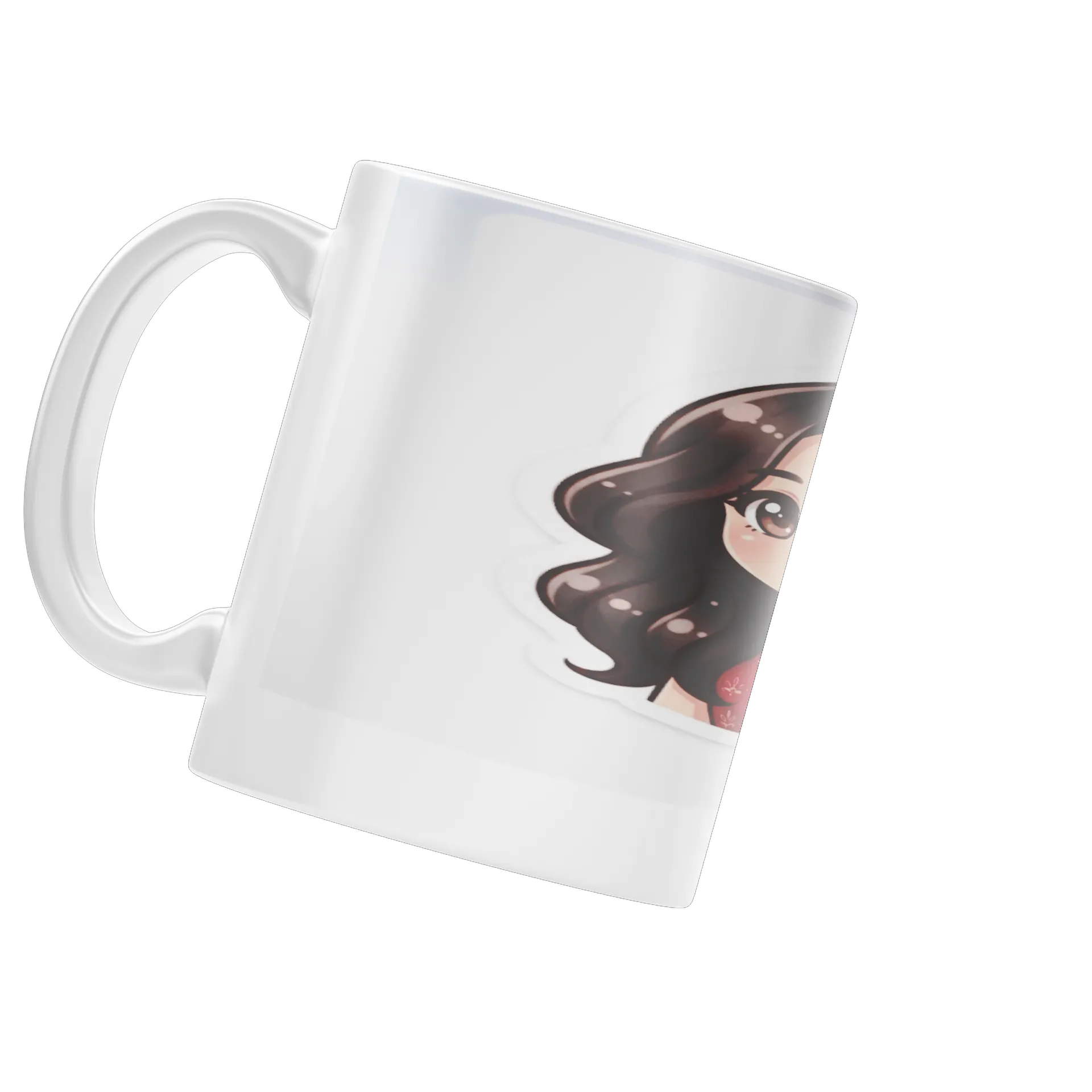 Caneca Porcelana Menina Cartoon Cabelo Escuro 325ml - Imagem 4