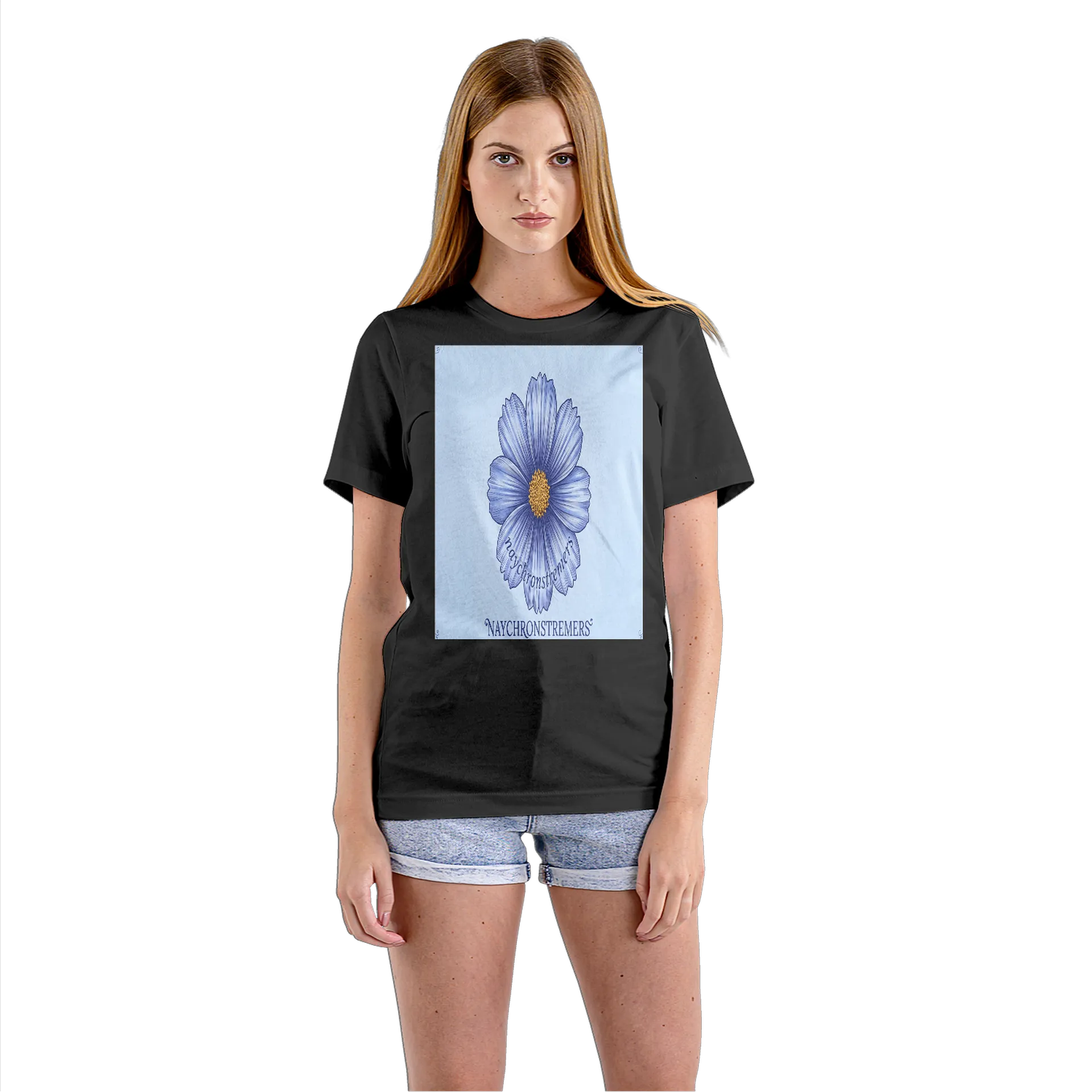 Camiseta Babylook Flor Azul Estilo Vintage Naychronstremers - Imagem 3