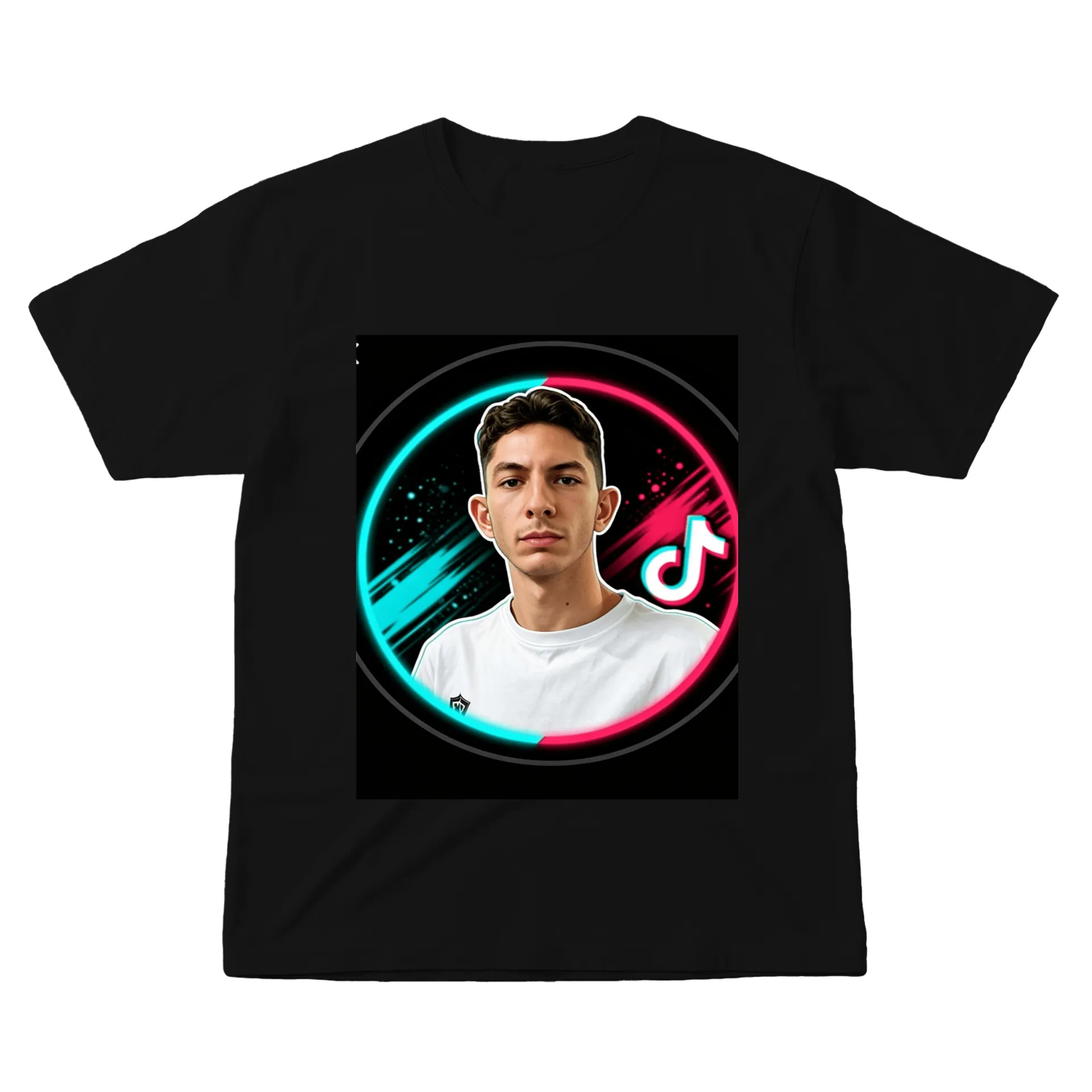 Camiseta Personagem TikTok Neon Azul Vermelho 100% Algodão de Manoecorpus — imagem 1 de 6