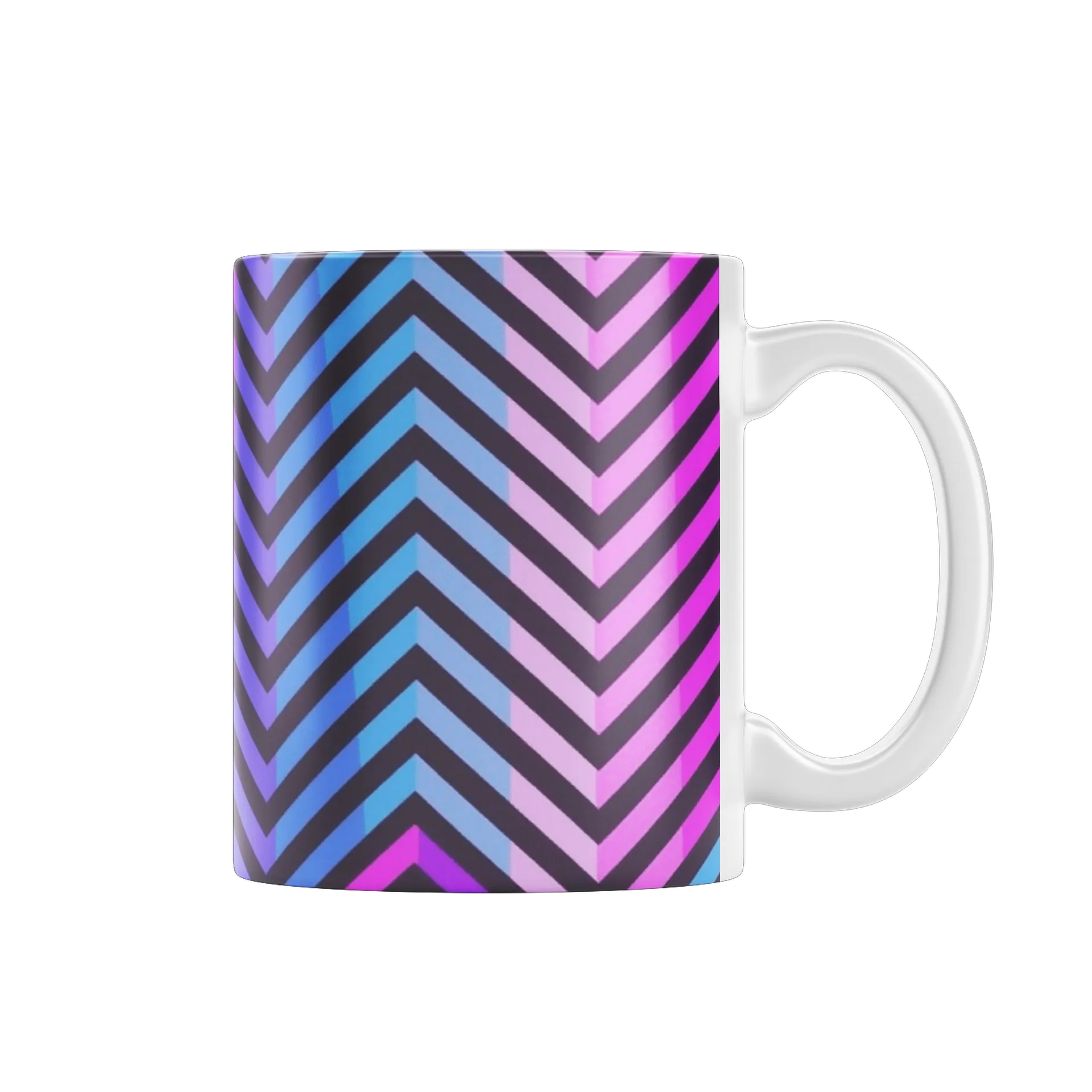 Caneca Porcelana Geométrica Listras Magenta Azul 325ml - Imagem 1