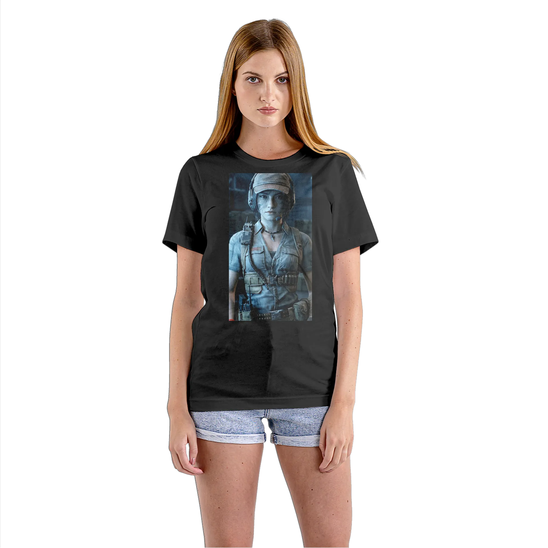 Camiseta Babylook Mulher Tática Retrato Realista 100% - Imagem 3