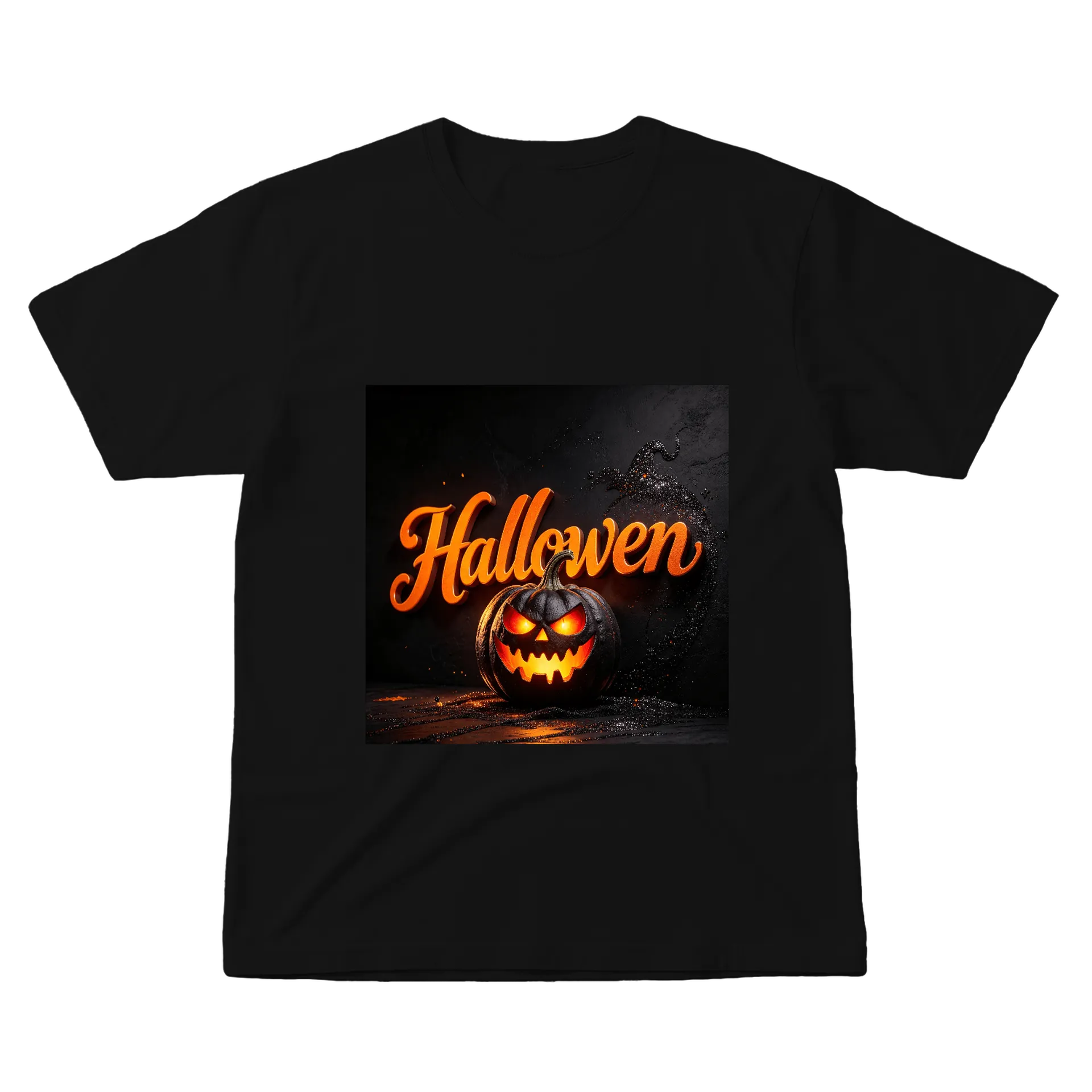 Camiseta Halloween Abóbora Assustadora Tipográfica 100% - Imagem 1