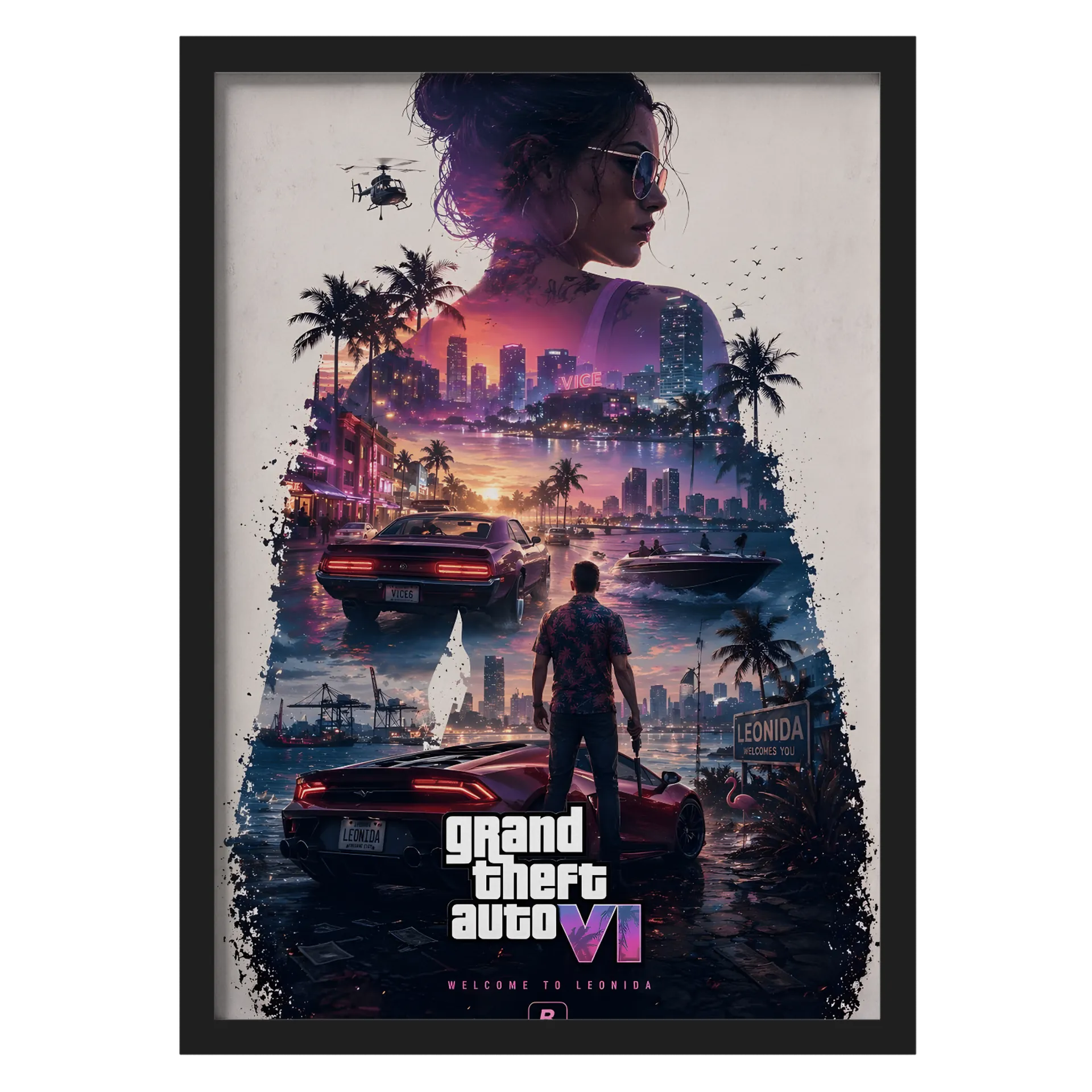 Quadro A3 do Grand Theft Auto VI MOLDURA DE Vidro de VINNY KBULOSO OFICIAL — imagem 1 de 3