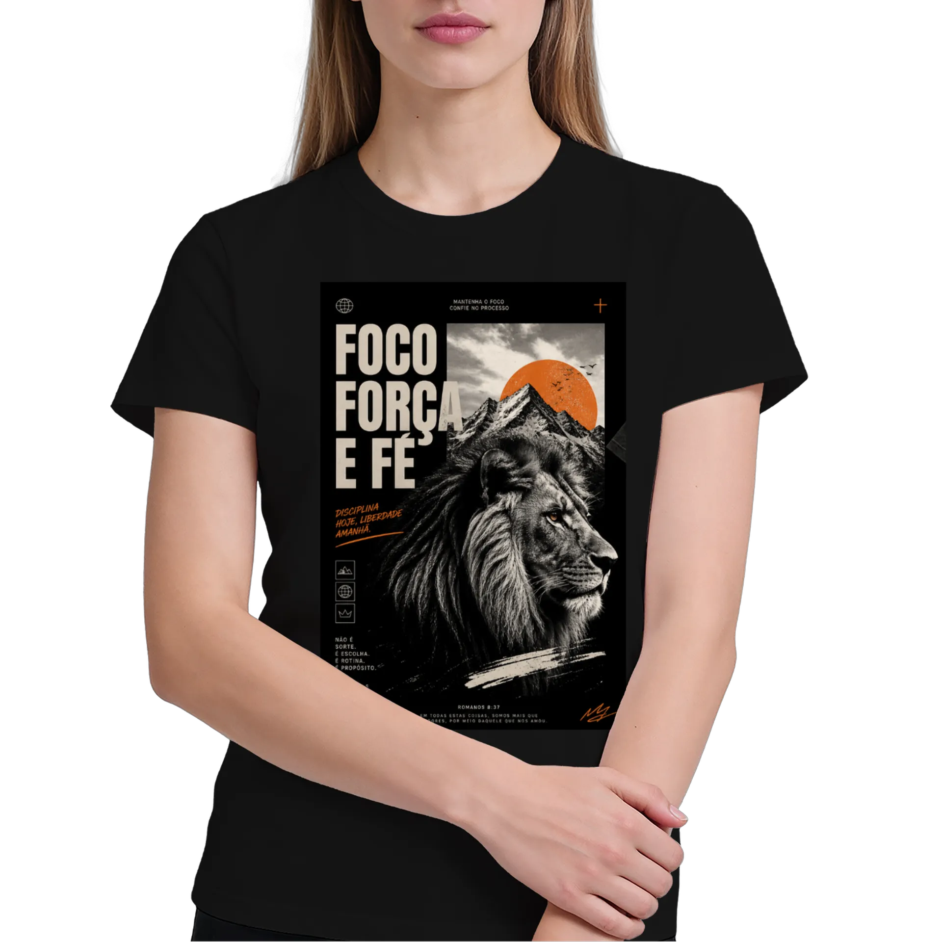 Camiseta Leão Montanhas Preto 100% Algodão - Imagem 4