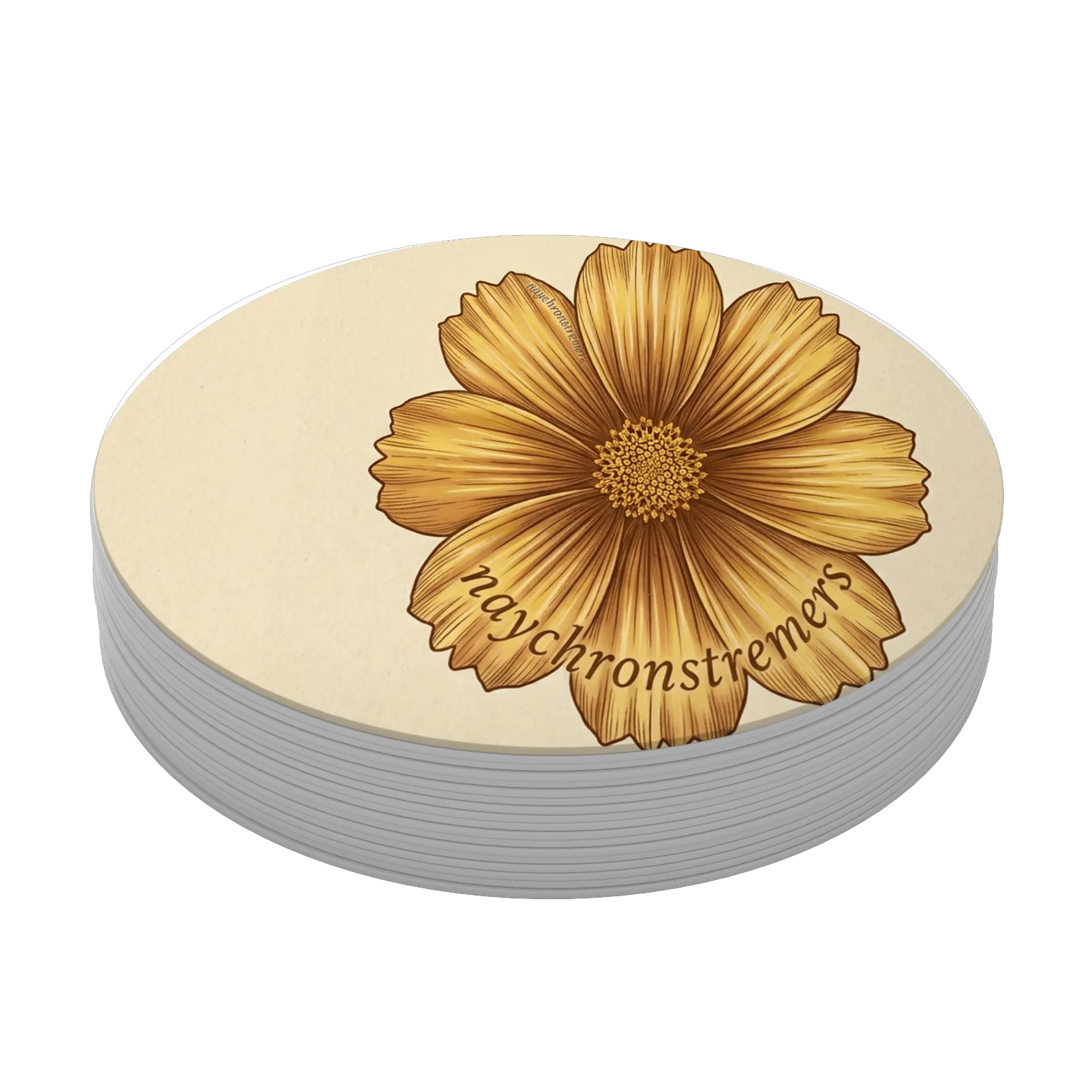 Porta-copo Flor Ilustrada Dourada em MDF - Imagem 3