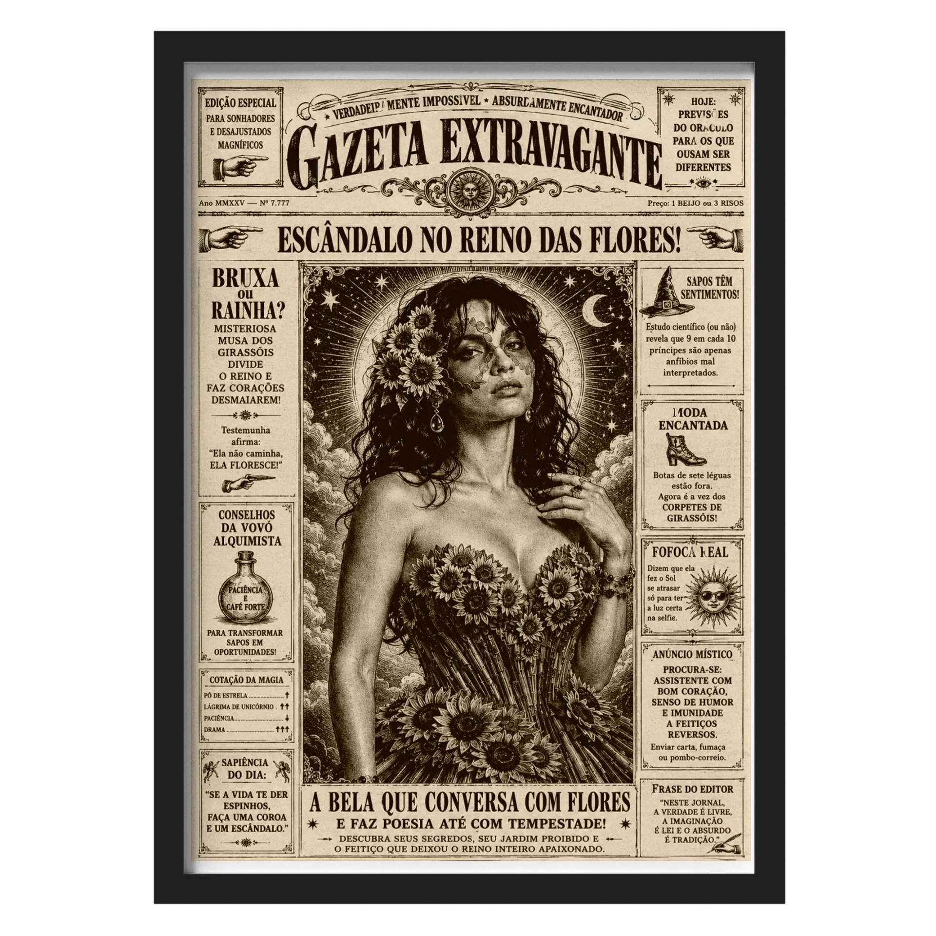 Quadro Gazeta Extravagante Mulher Flores A3 - Imagem 1