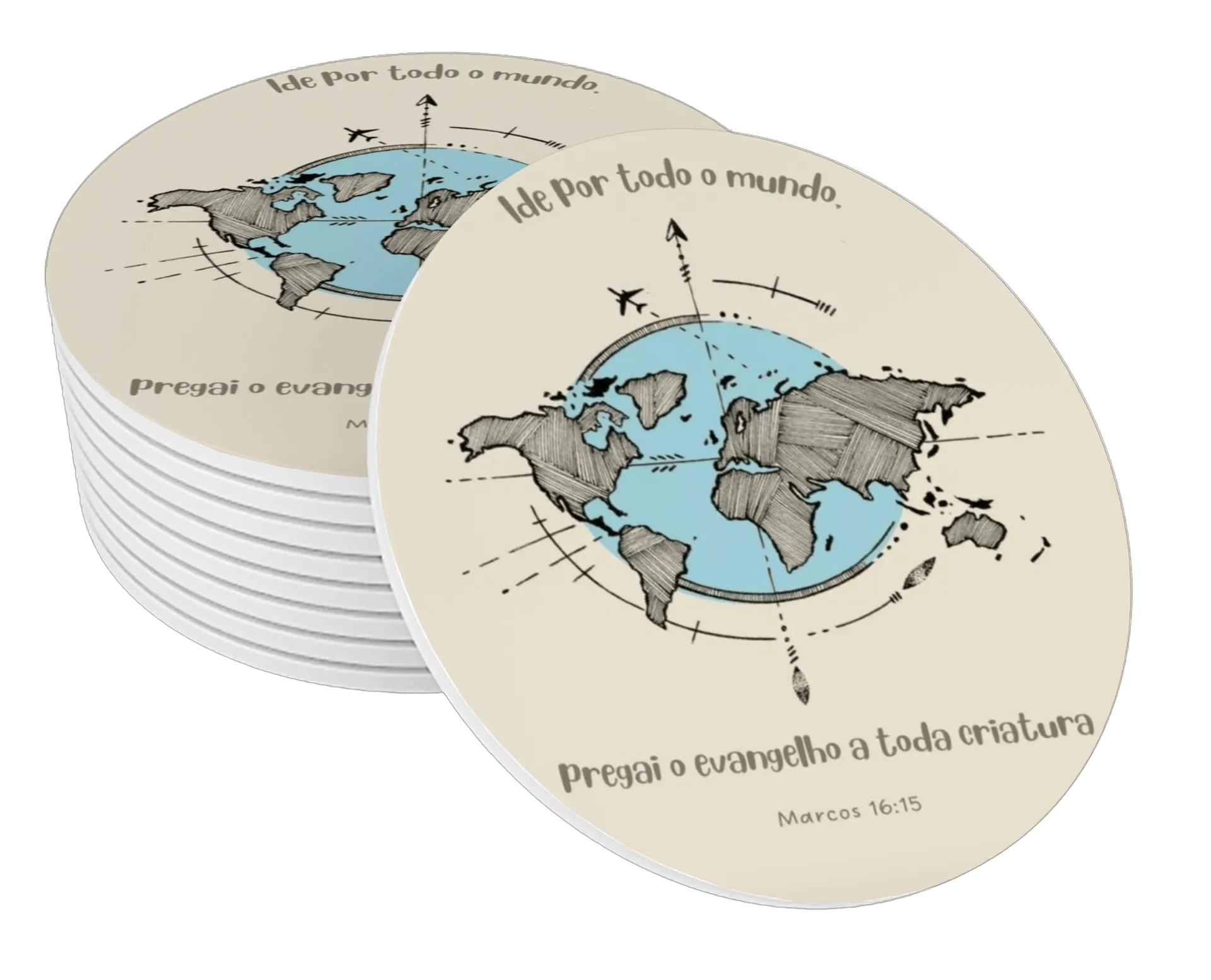 Porta-copo MDF Mapa Mundo Pregai o Evangelho - Imagem 1