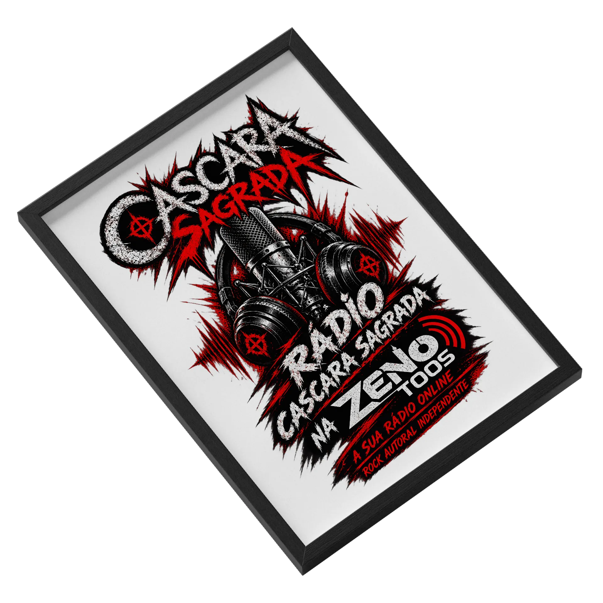 Quadro Rádio Cascara Sagrada Microfone Rock A3 com Vidro - Imagem 2