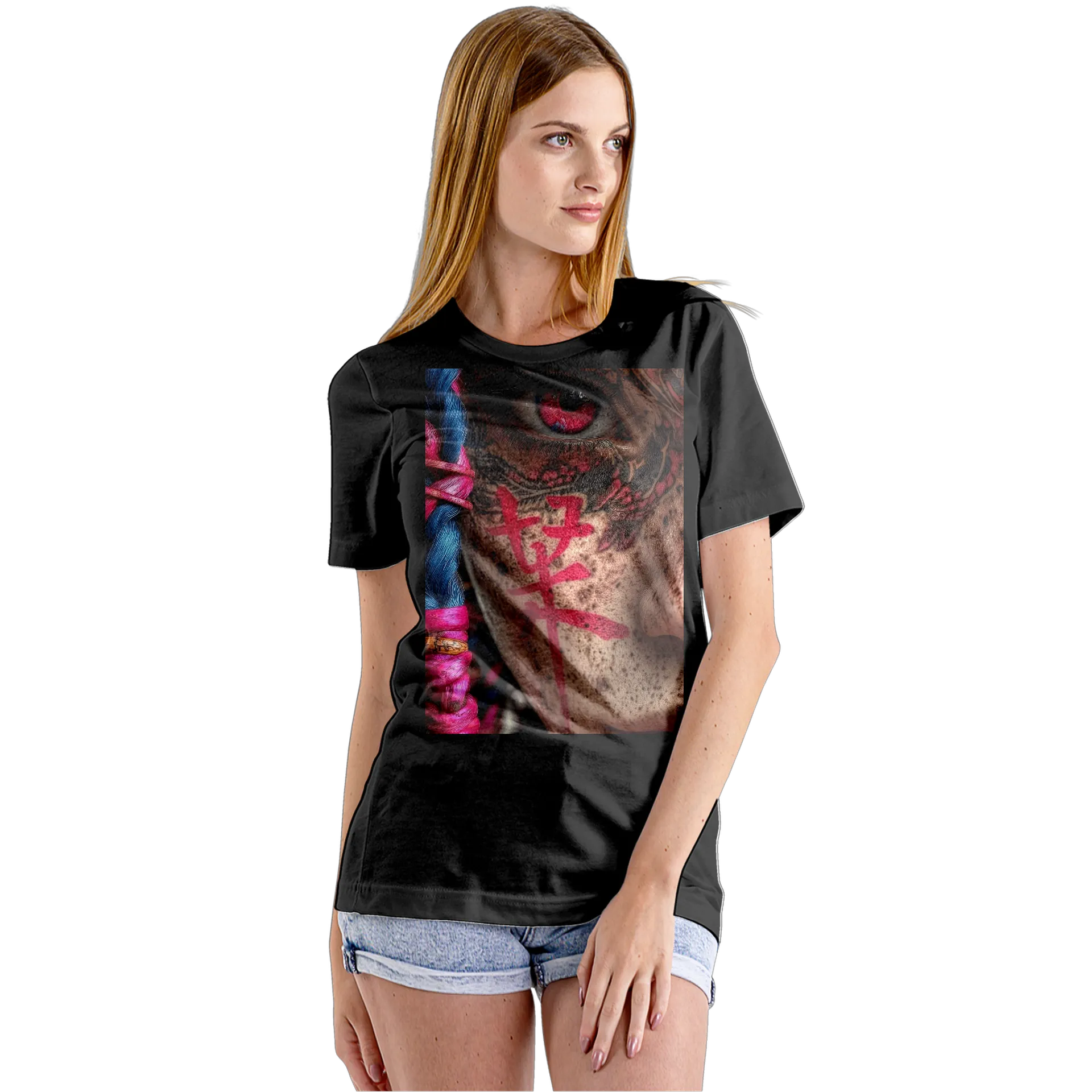 Camiseta Babylook Rosto Tatuado Olho Rosa 100% Algodão - Imagem 5