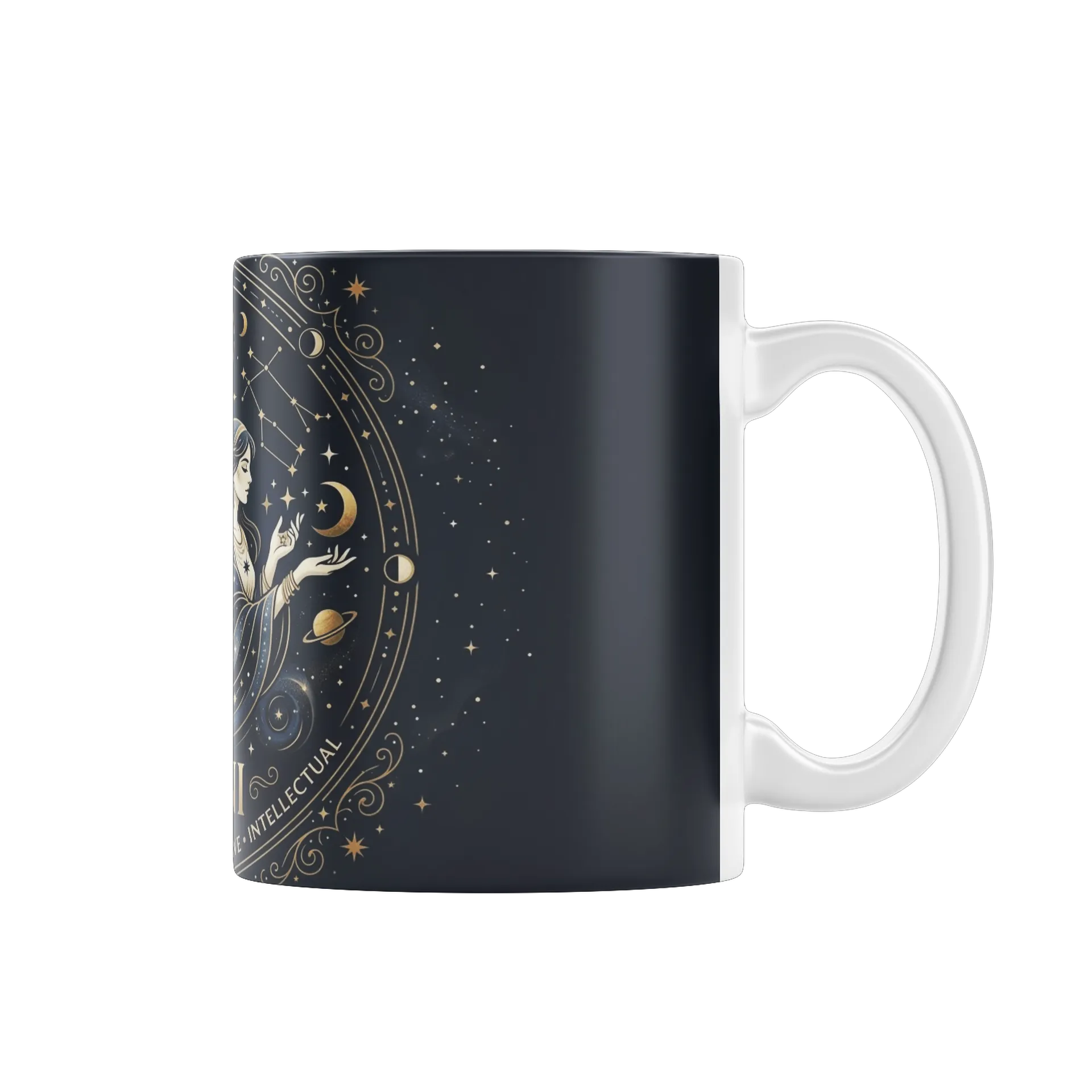 Caneca Gêmeos Ilustração Astrológica Azul e Dourada 325ml - Imagem 2