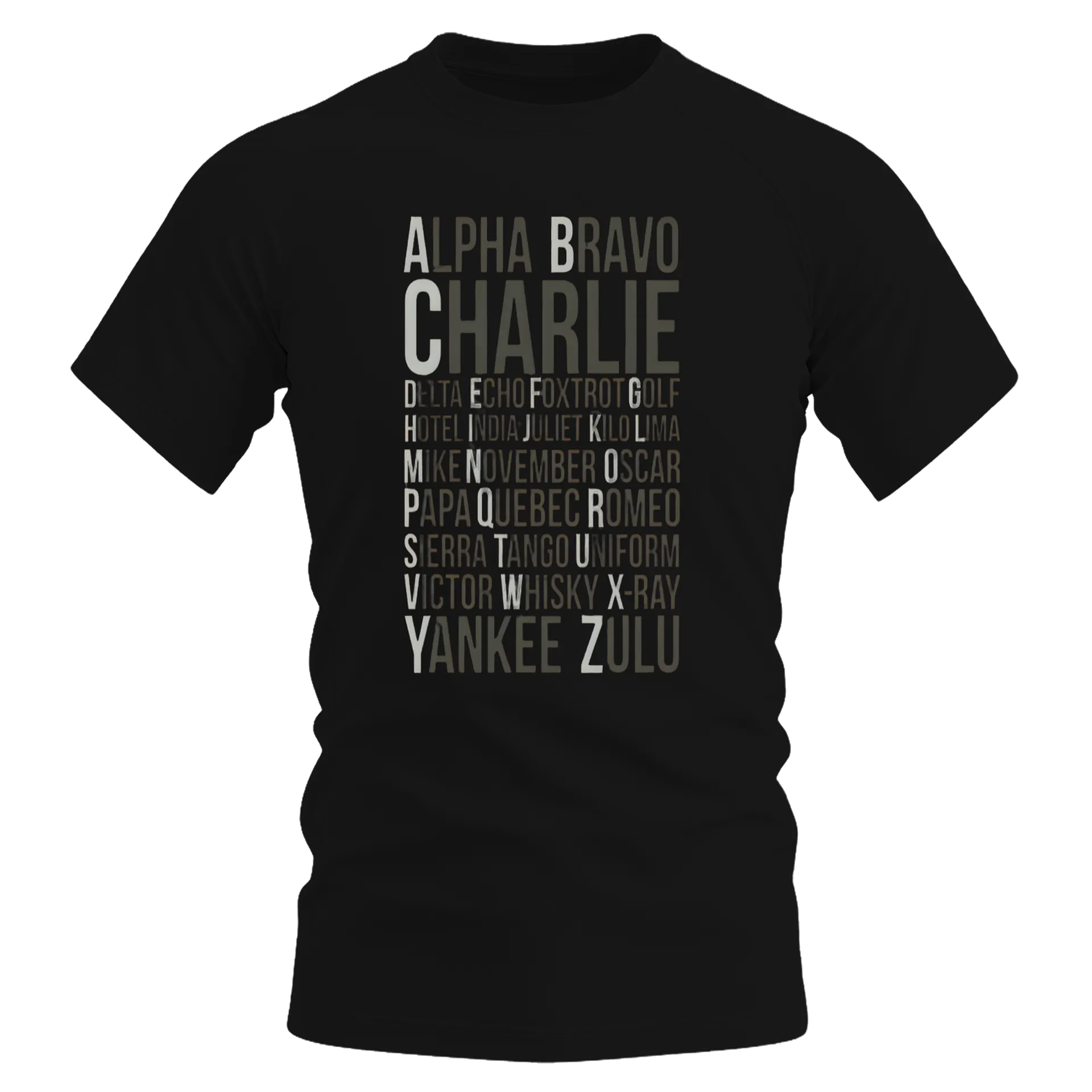 Camiseta Dry Fit Alpha Bravo Charlie Estampa Tipográfica de D'ZARMY TACTICAL COMBAT WEAR  — imagem 1 de 6