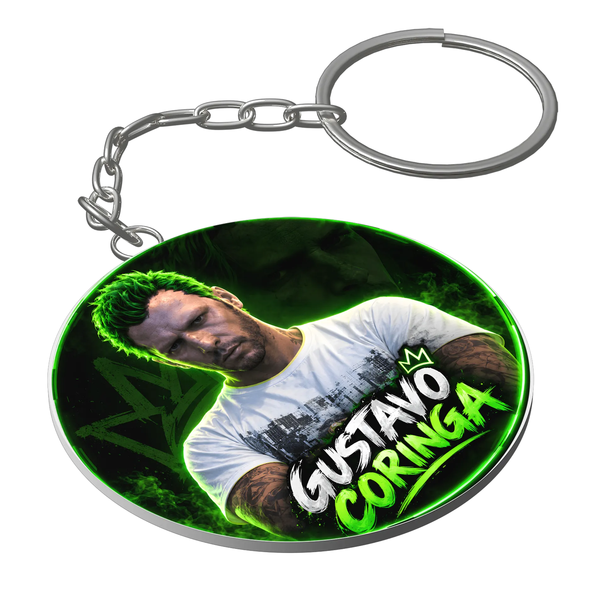Chaveiro MDF Gustavo Coringa Estampa Neon Verde - Imagem 1