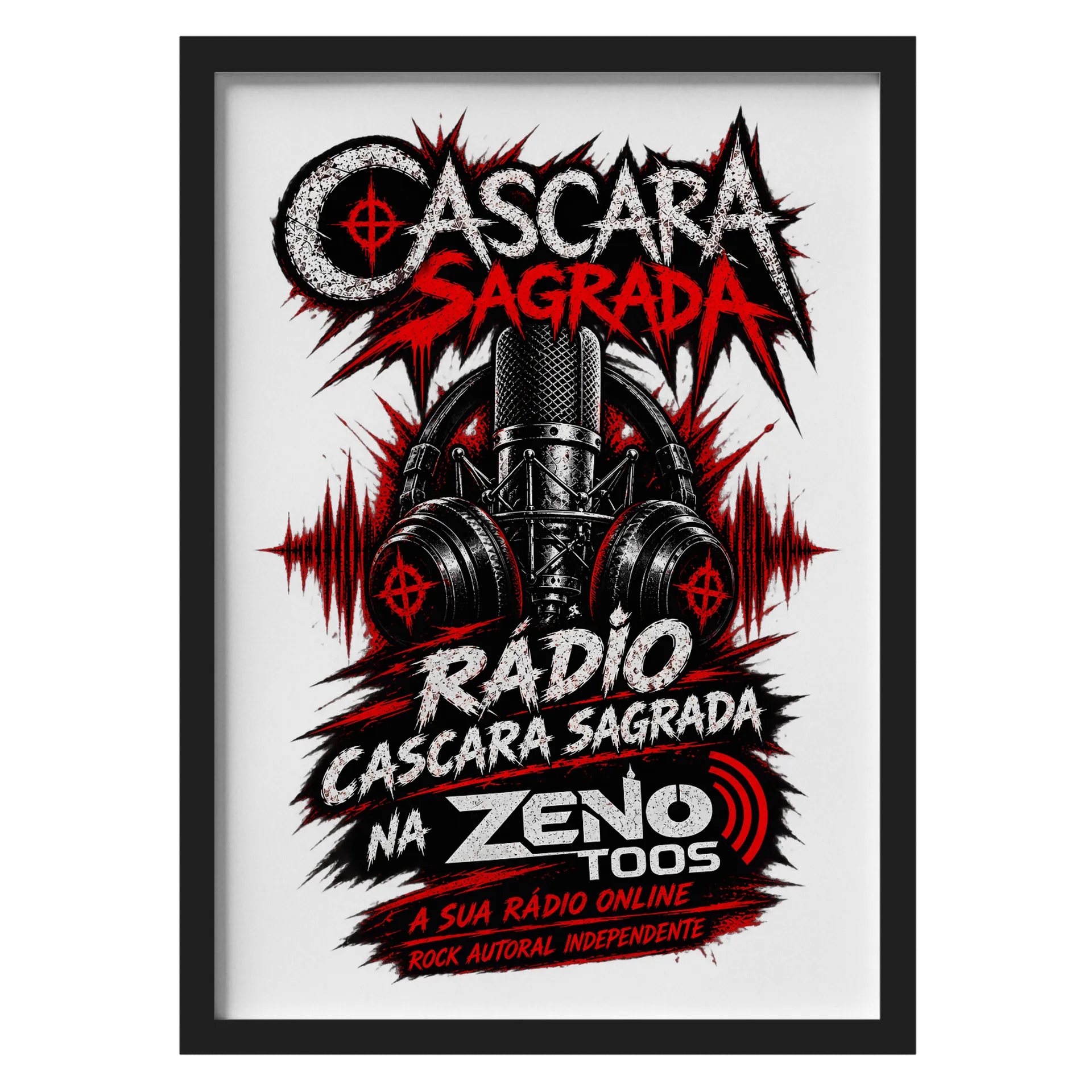 Quadro Rádio Cascara Sagrada Microfone Rock A3 com Vidro - Imagem 1