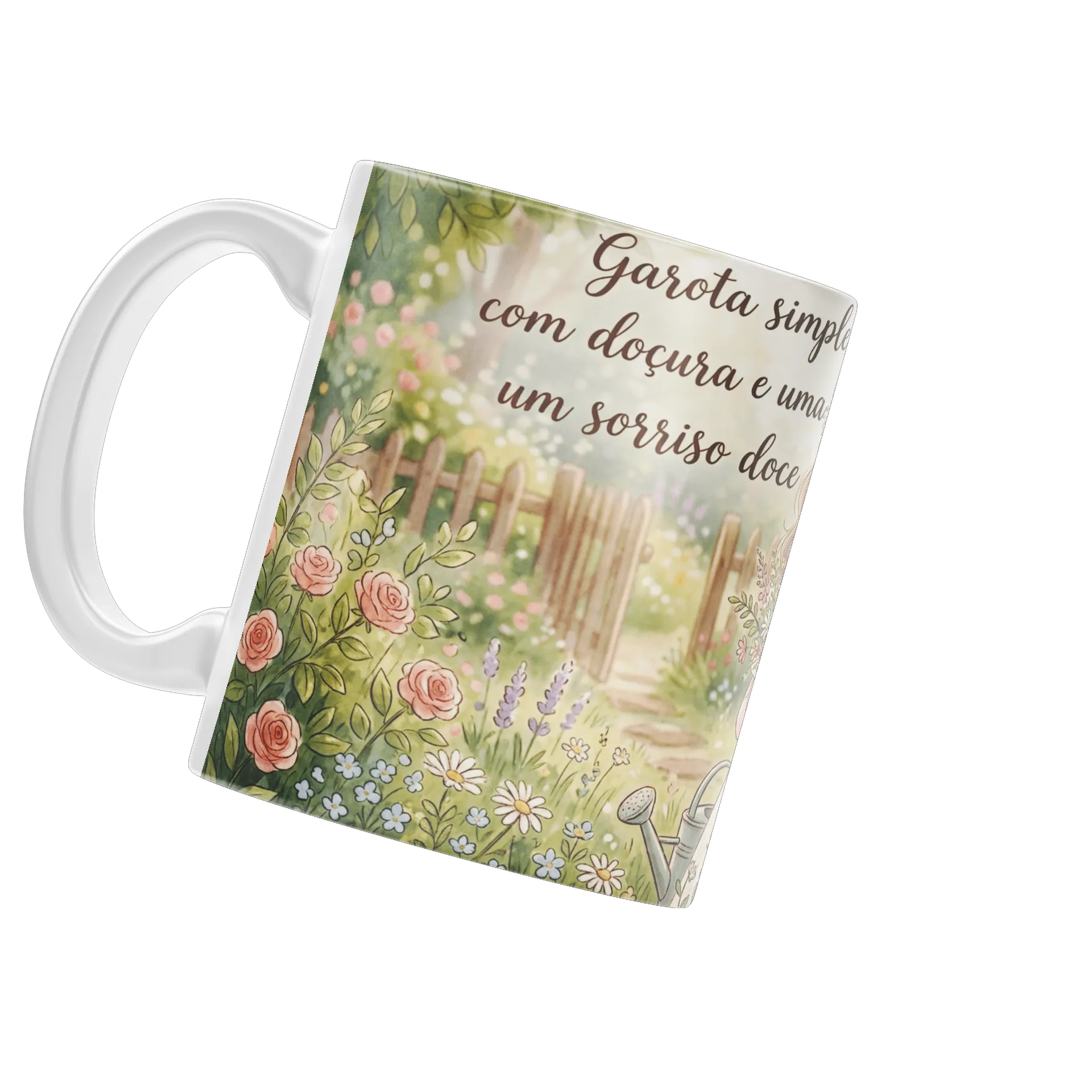 Caneca Menina no Jardim com Frase 325ml - Imagem 3