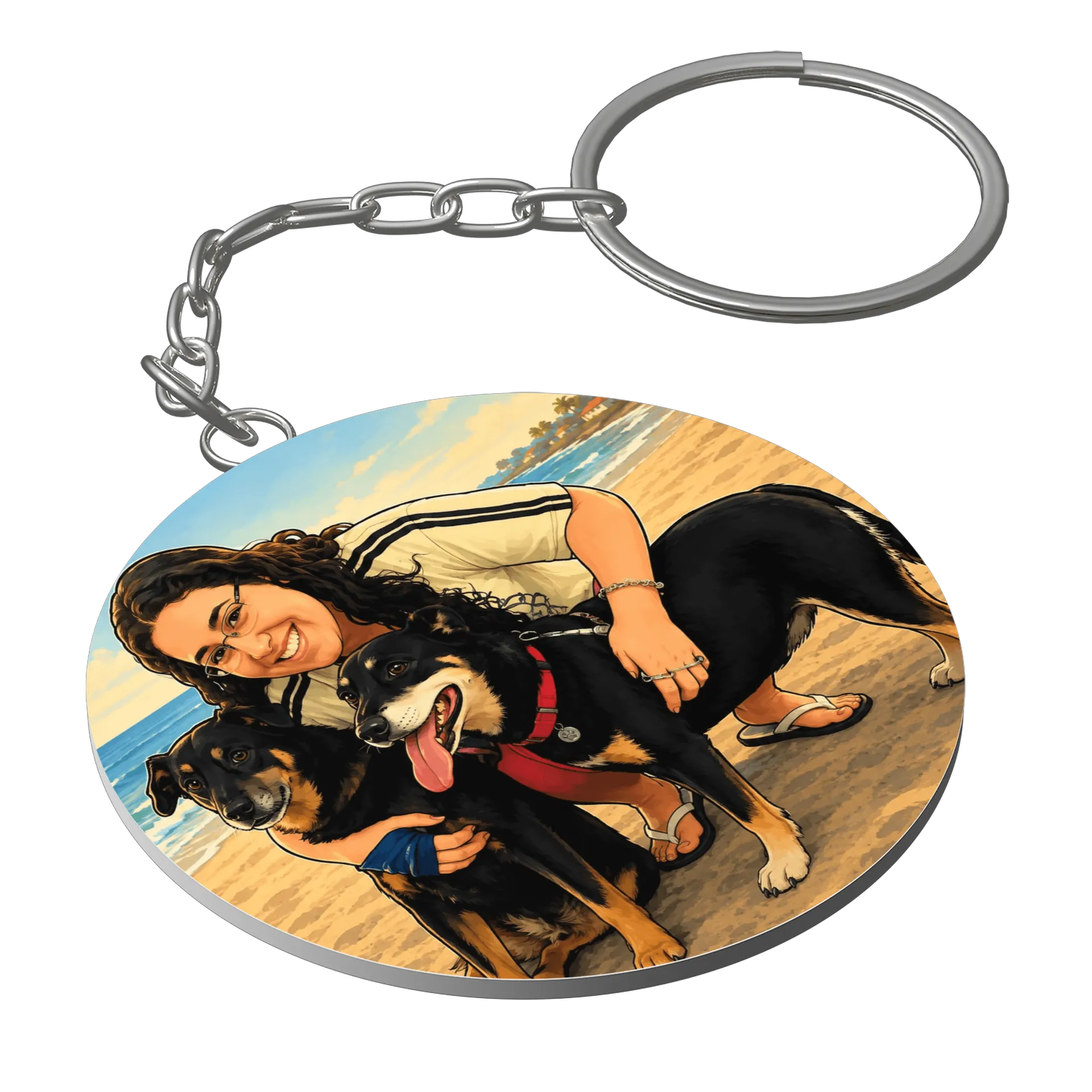 Chaveiro MDF Personalizado Cães Praia 5x5cm - Imagem 1