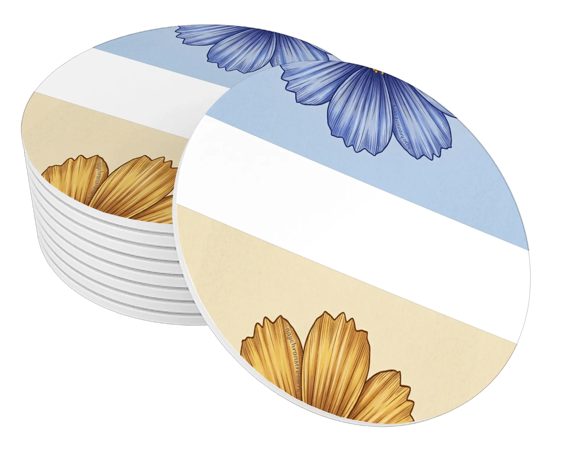 Porta-copo Flores Ilustradas Azul e Amarelo MDF - Imagem 1