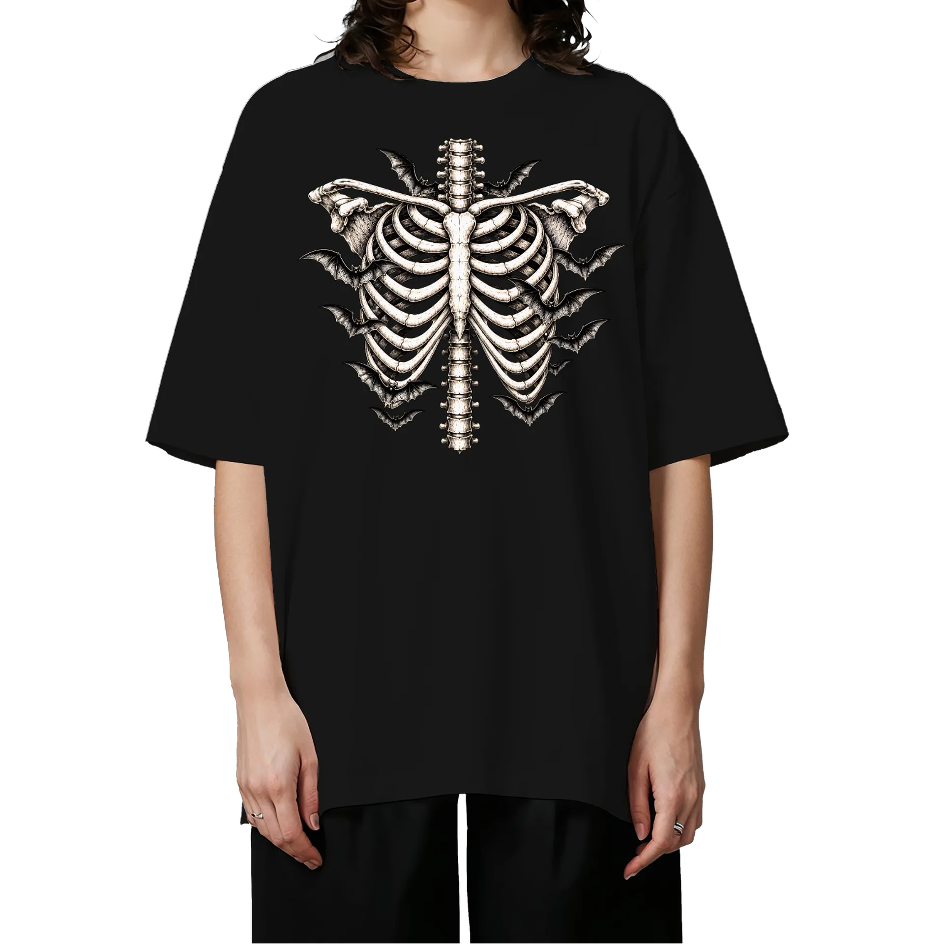 Camiseta Oversized Costelas com Morcegos Monocromática - Imagem 2