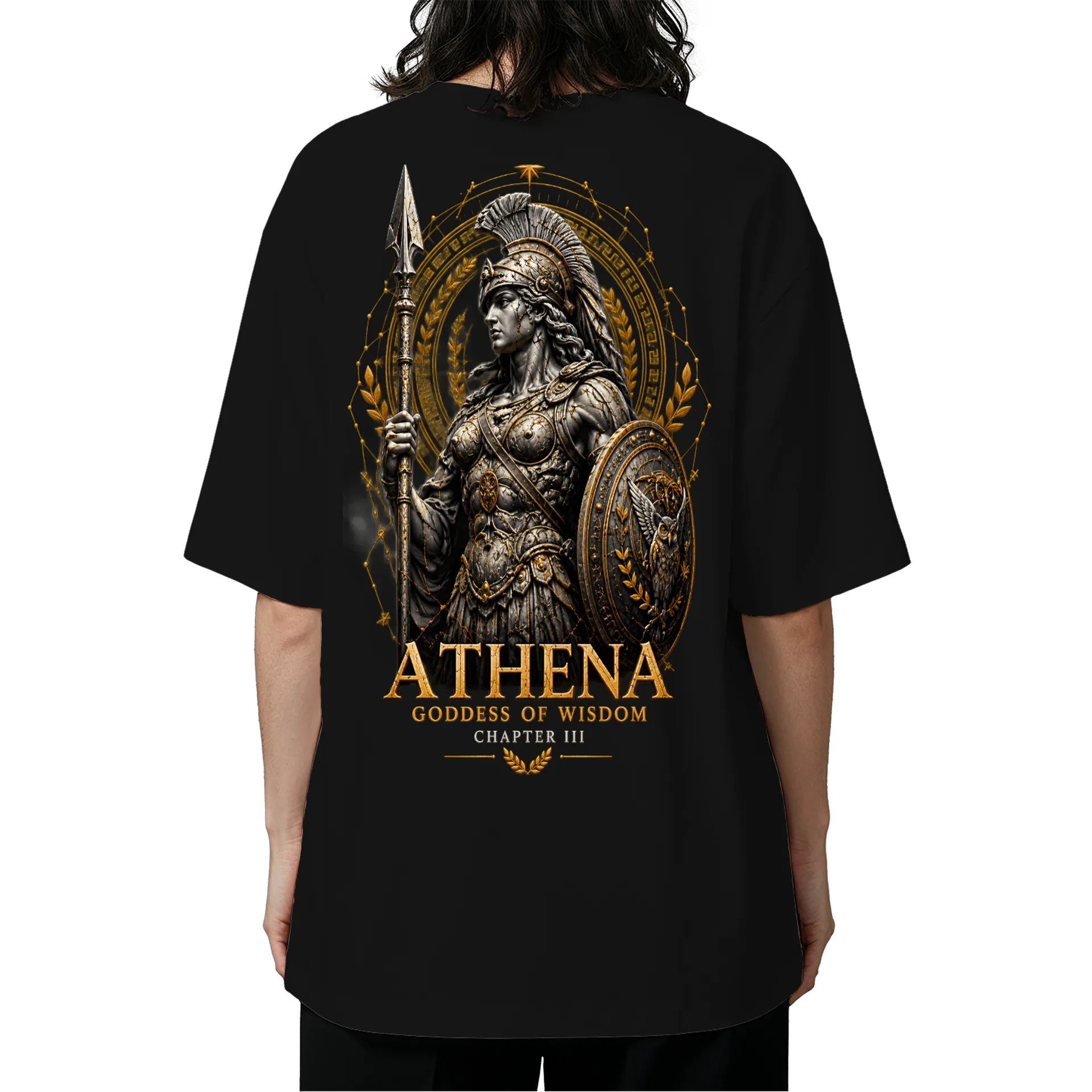 Oversized Atena Guerreira Estilo Realista Dourado - Imagem 1