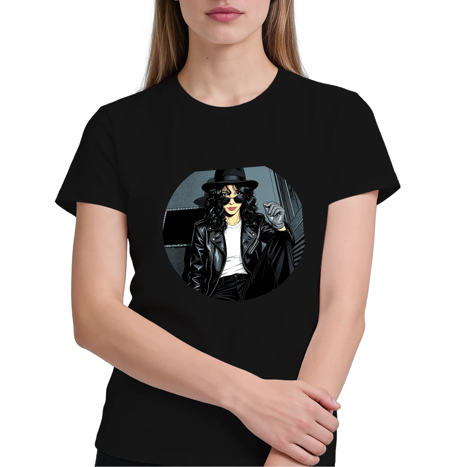 Camiseta Estampa Mulher com Óculos Preto 100% Algodão - Imagem 4