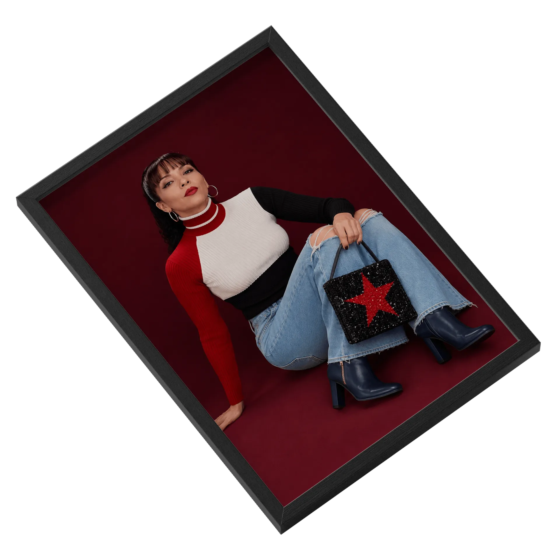 Quadro Retrô Mulher Estilosa Vermelho A3 Com Vidro MDF e - Imagem 2