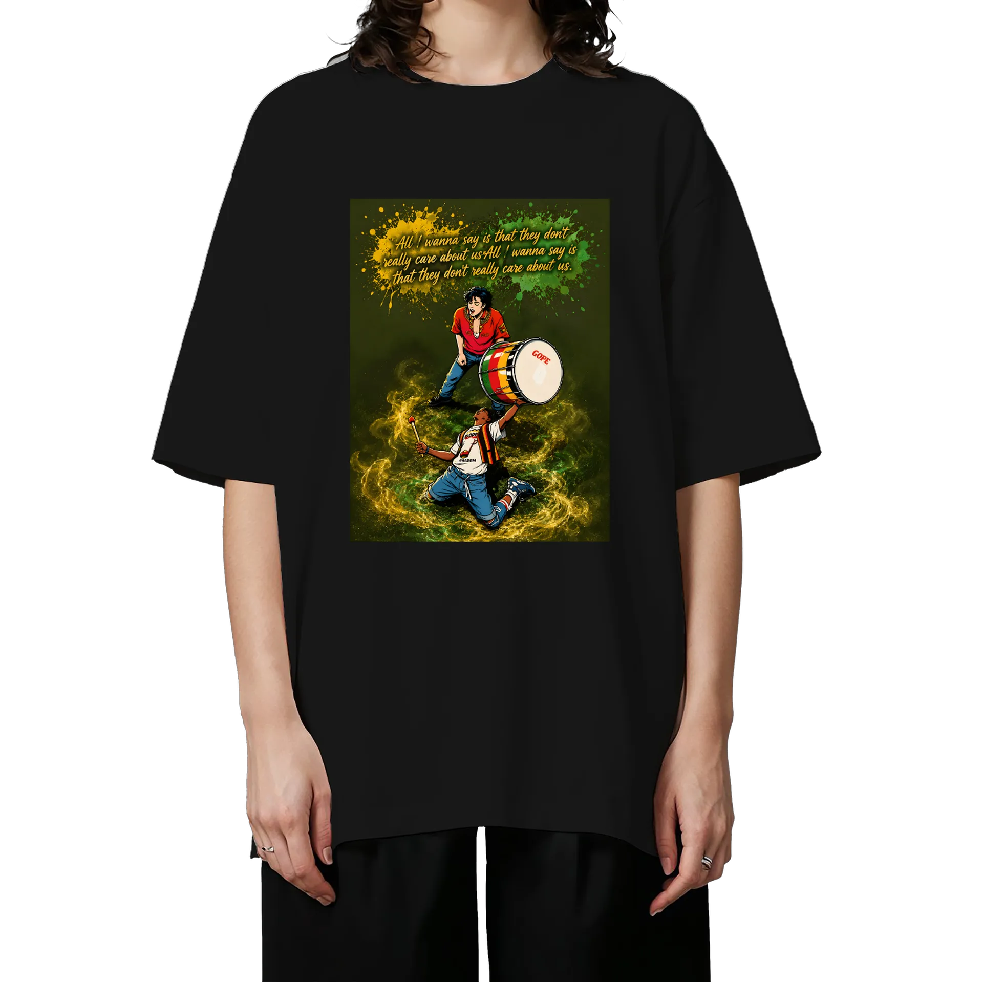 Camiseta Oversized Ilustração de Percussionistas Estilo - Imagem 3