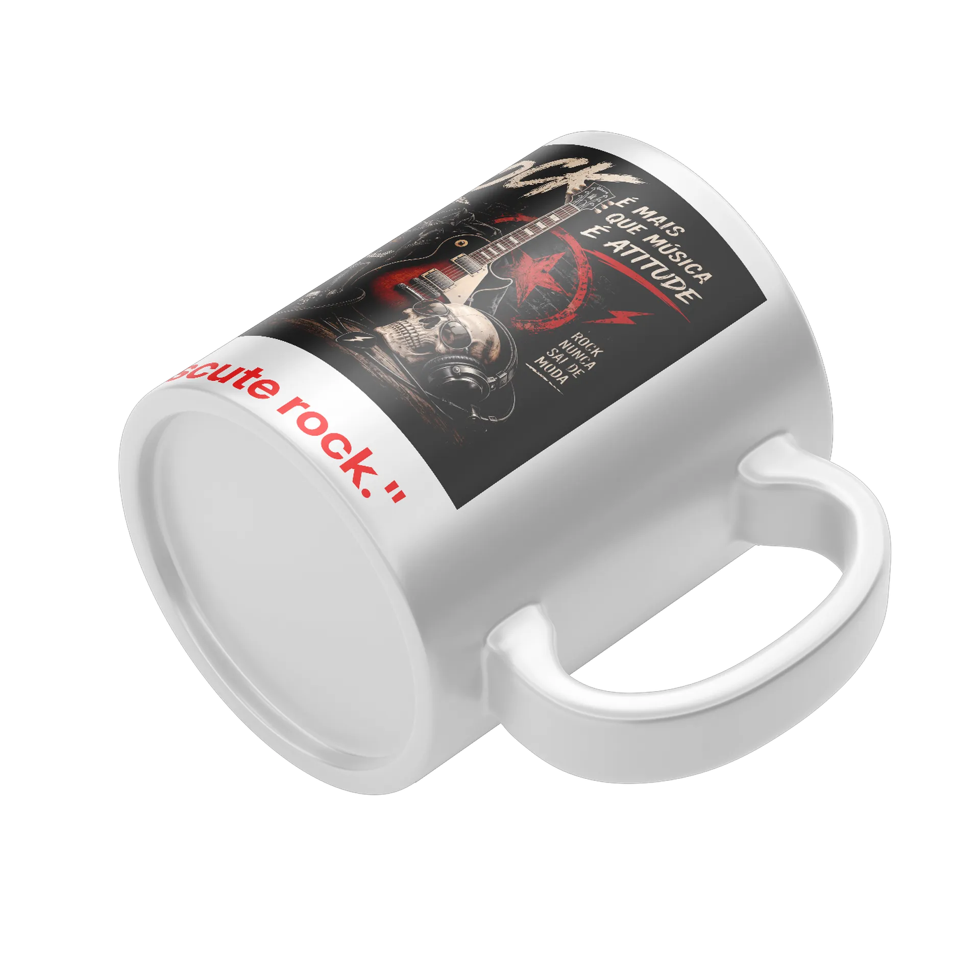 Caneca Porcelana Estampa Rock Guitarra Caveira 325ml - Imagem 4