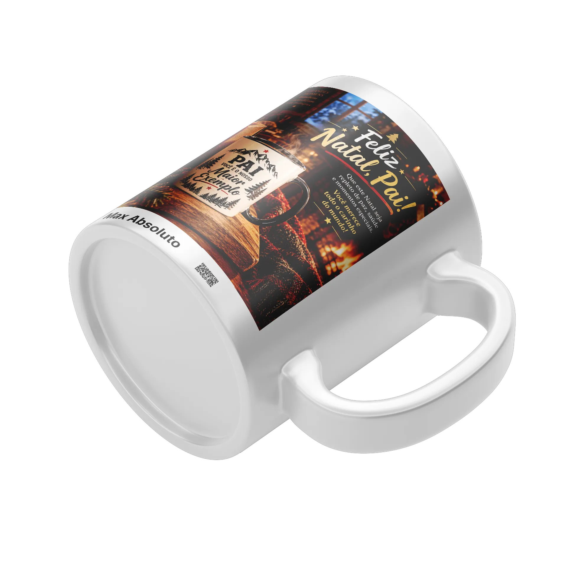Caneca Feliz Natal Pai Estampa Tipográfica e Montanhas 325ml - Imagem 4