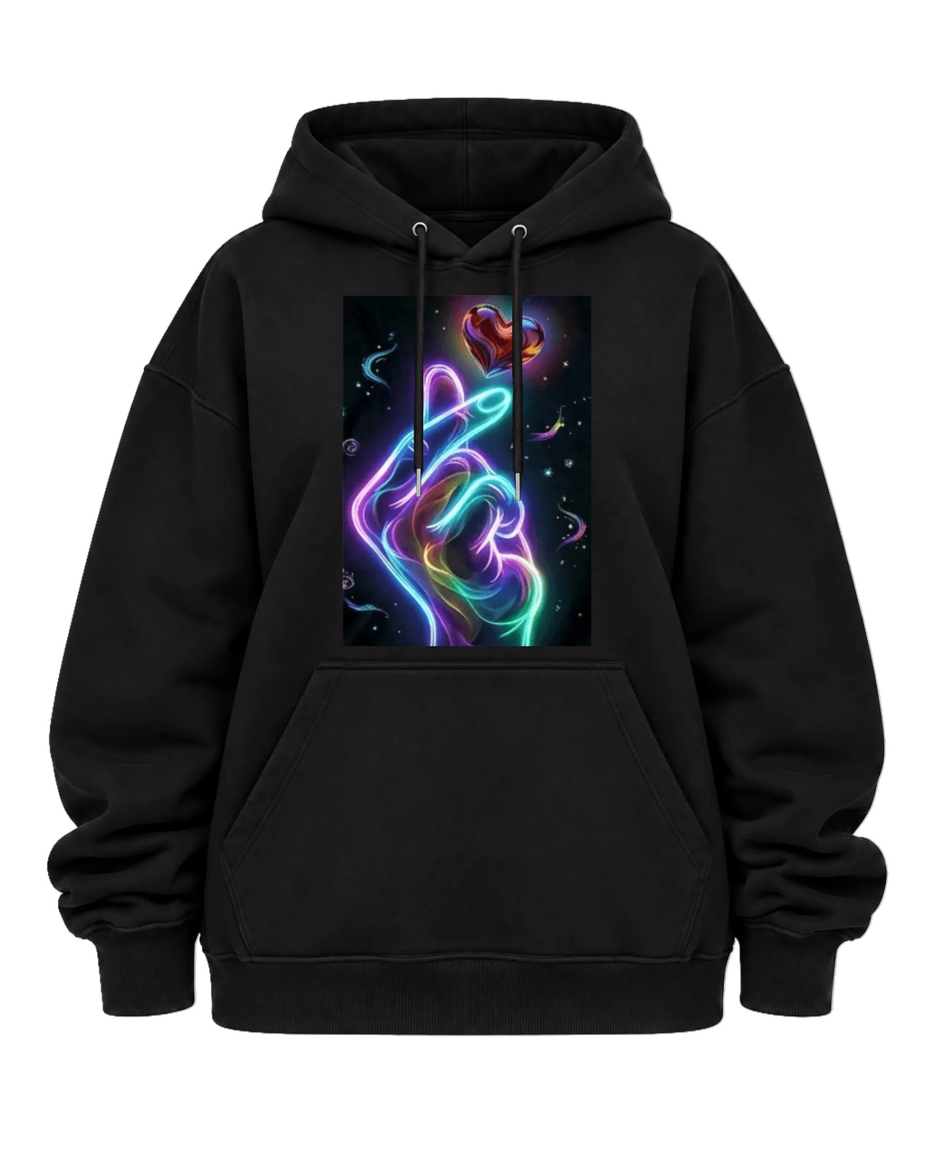 Blusa Moletom Canguru Coração Abstrato Neon Estrelas - Imagem 5