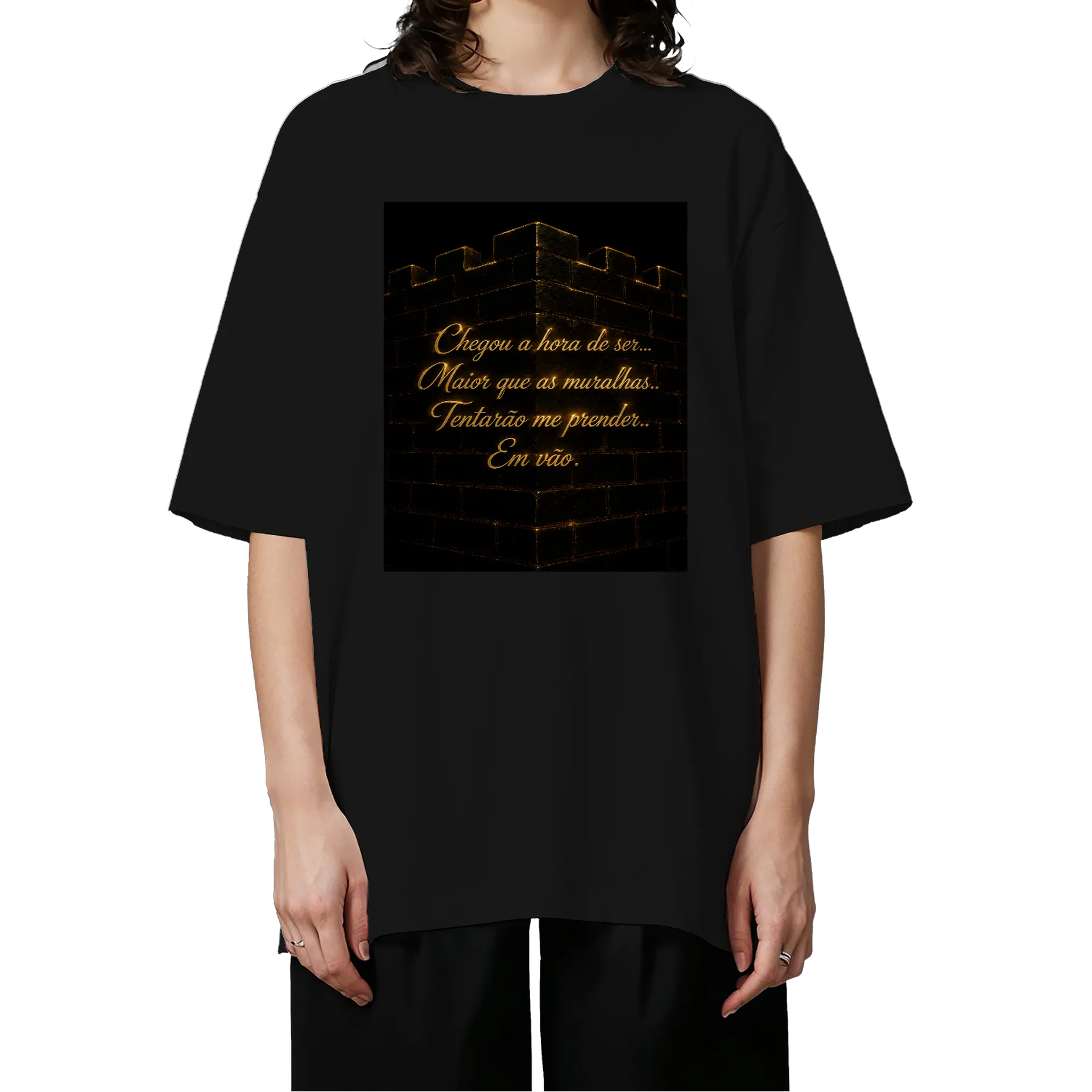 Camiseta Oversized Estampa Frases Bronze em Relevo Preto - Imagem 3