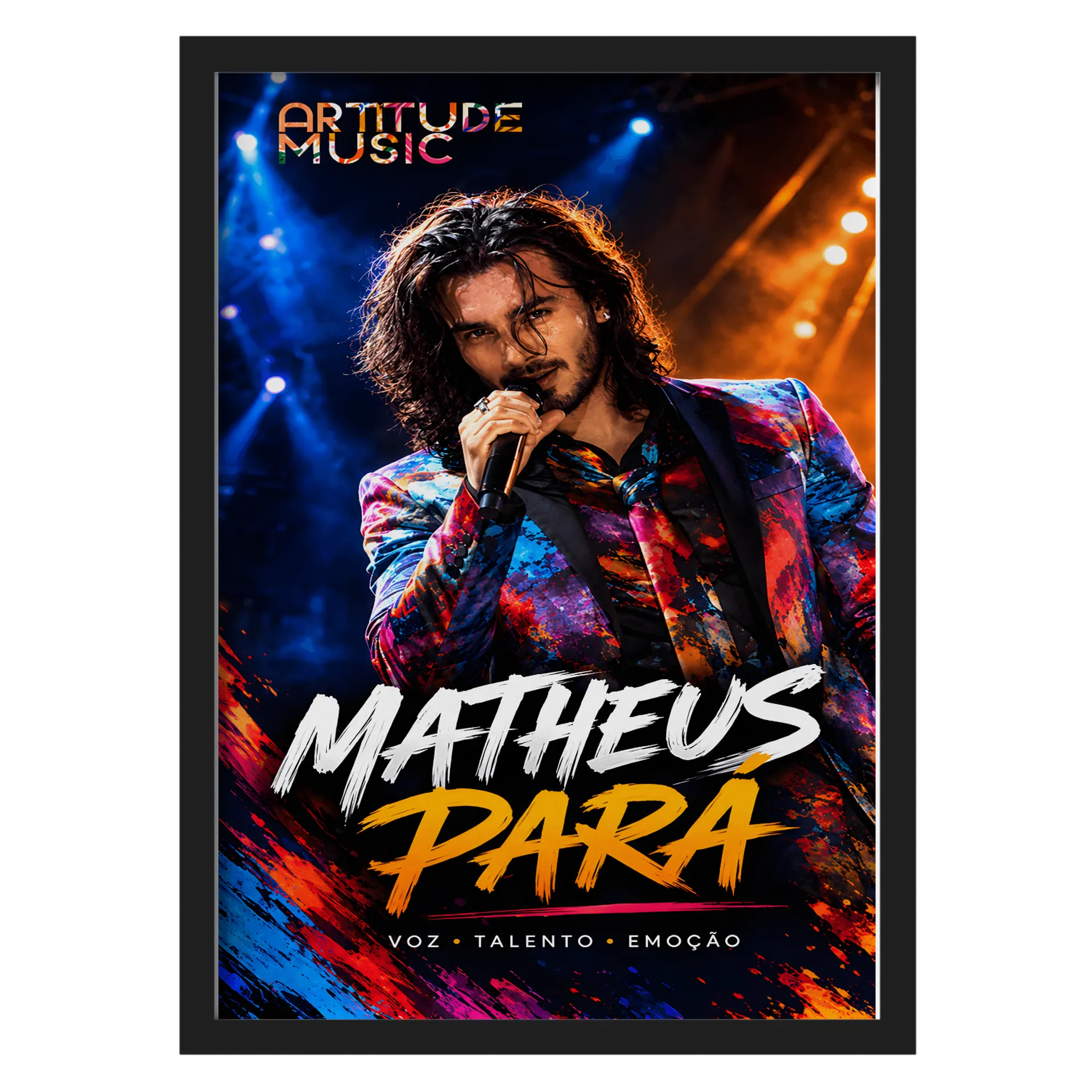 Quadro Matuê em Show Estilo Colorido A3 com Vidro - Imagem 1