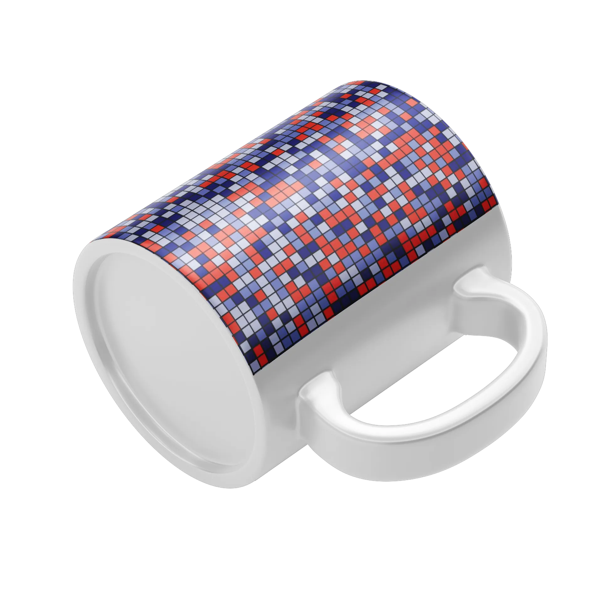 Caneca Porcelana Abstrata Ladrilho Vermelho Azul 325ml - Imagem 4