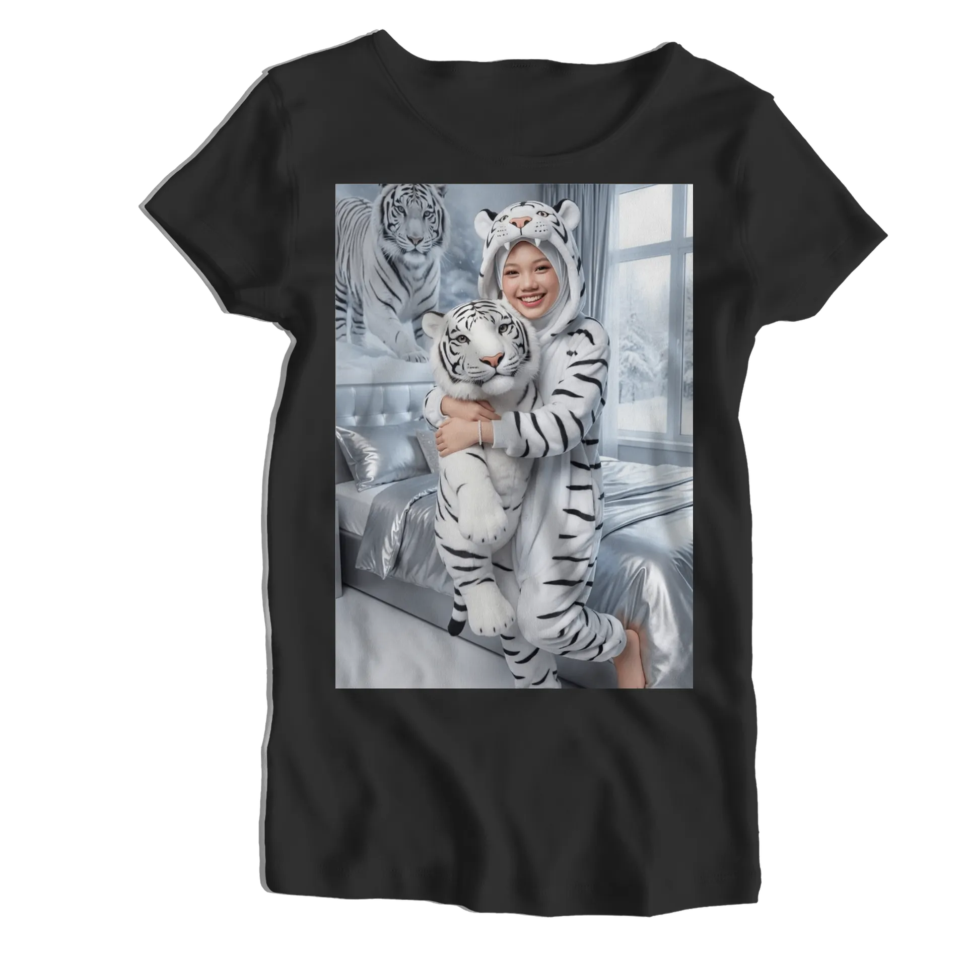 Camiseta Babylook Tigre Branco Realista 100% Algodão - Imagem 1