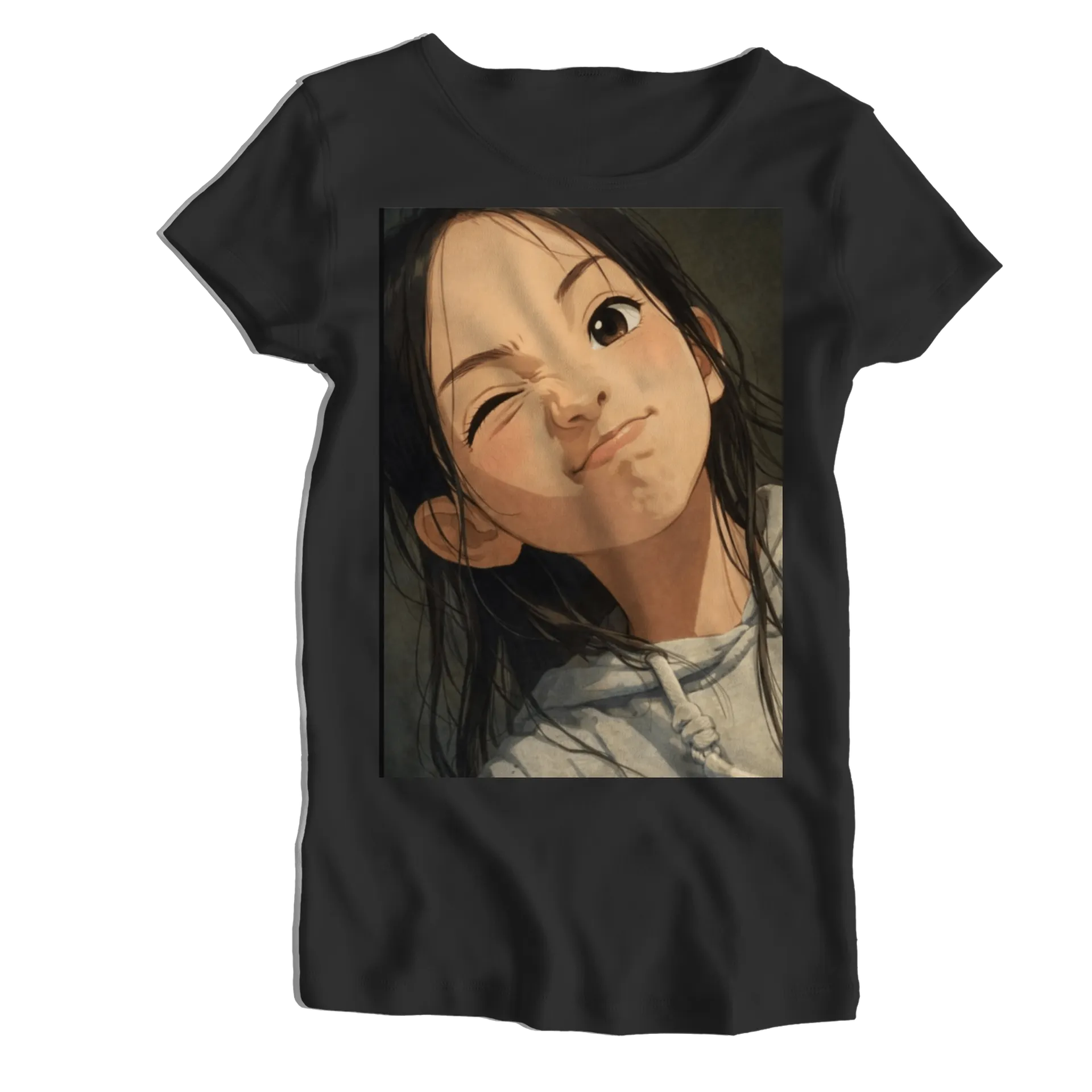 Camiseta Babylook Retrato de Mulher Estilo Anime 100% - Imagem 1