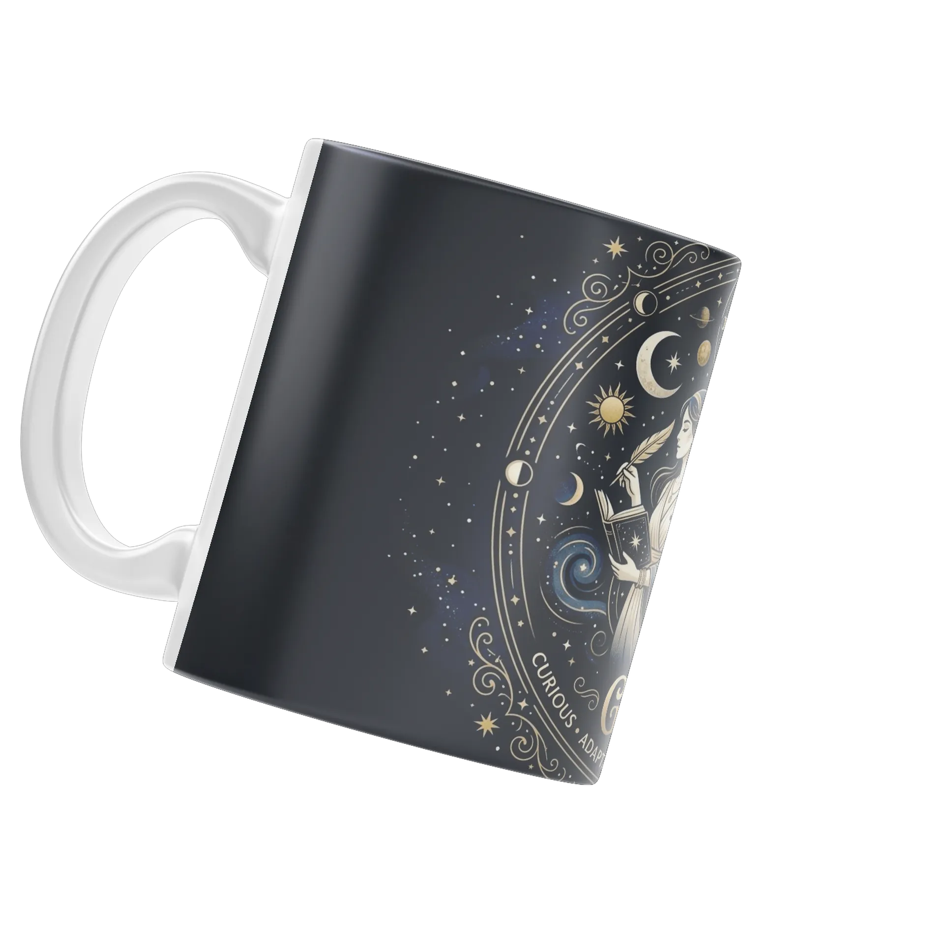 Caneca Gêmeos Ilustração Astrológica Azul e Dourada 325ml - Imagem 3