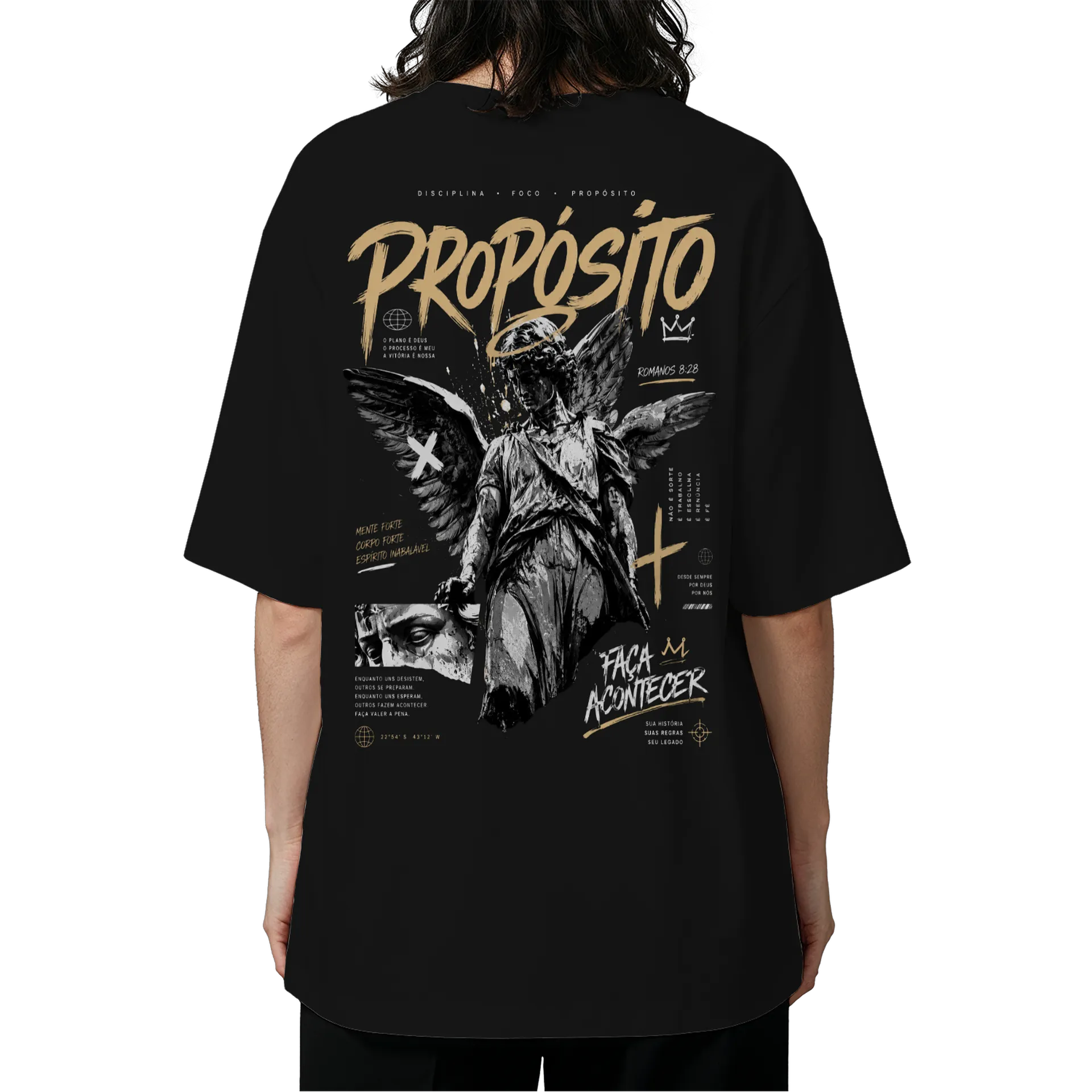 Camiseta Oversized Anjo com Frases 100% Algodão Preto - Imagem 5