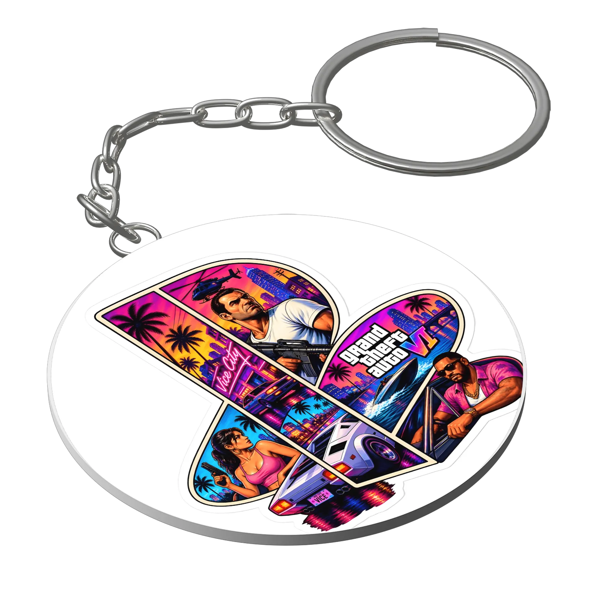 Chaveiro MDF Arte Grand Theft Auto VI Vice City Neon - Imagem 1