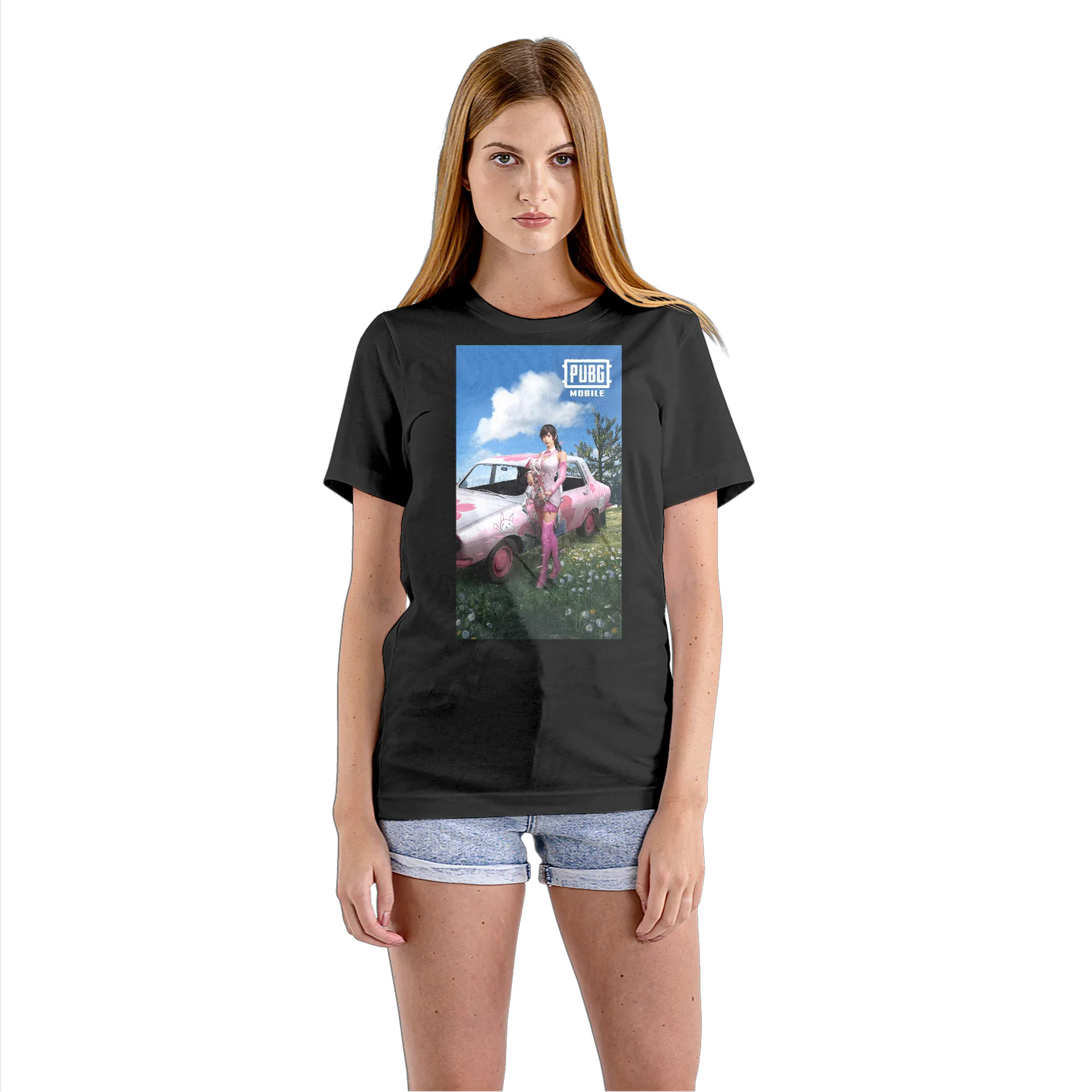 Camiseta Babylook PUBG Mobile Personagem e Carro Rosa 100% - Imagem 3