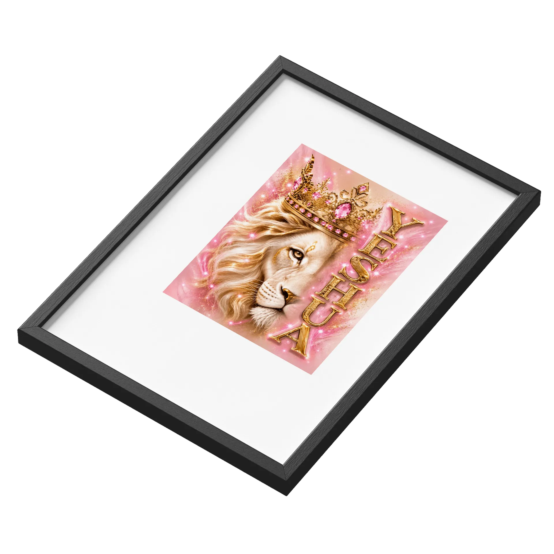 Quadro Realeza Leoa Dubai Rosa A3 com Vidro MDF e Vidro de Tamires Thormes  — imagem 3 de 3