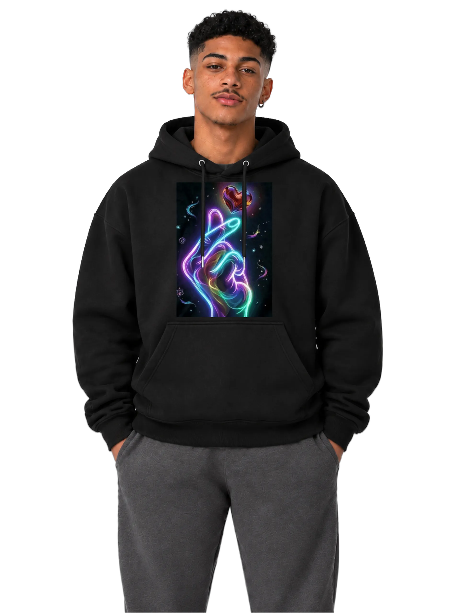 Blusa Moletom Canguru Coração Abstrato Neon Estrelas - Imagem 3