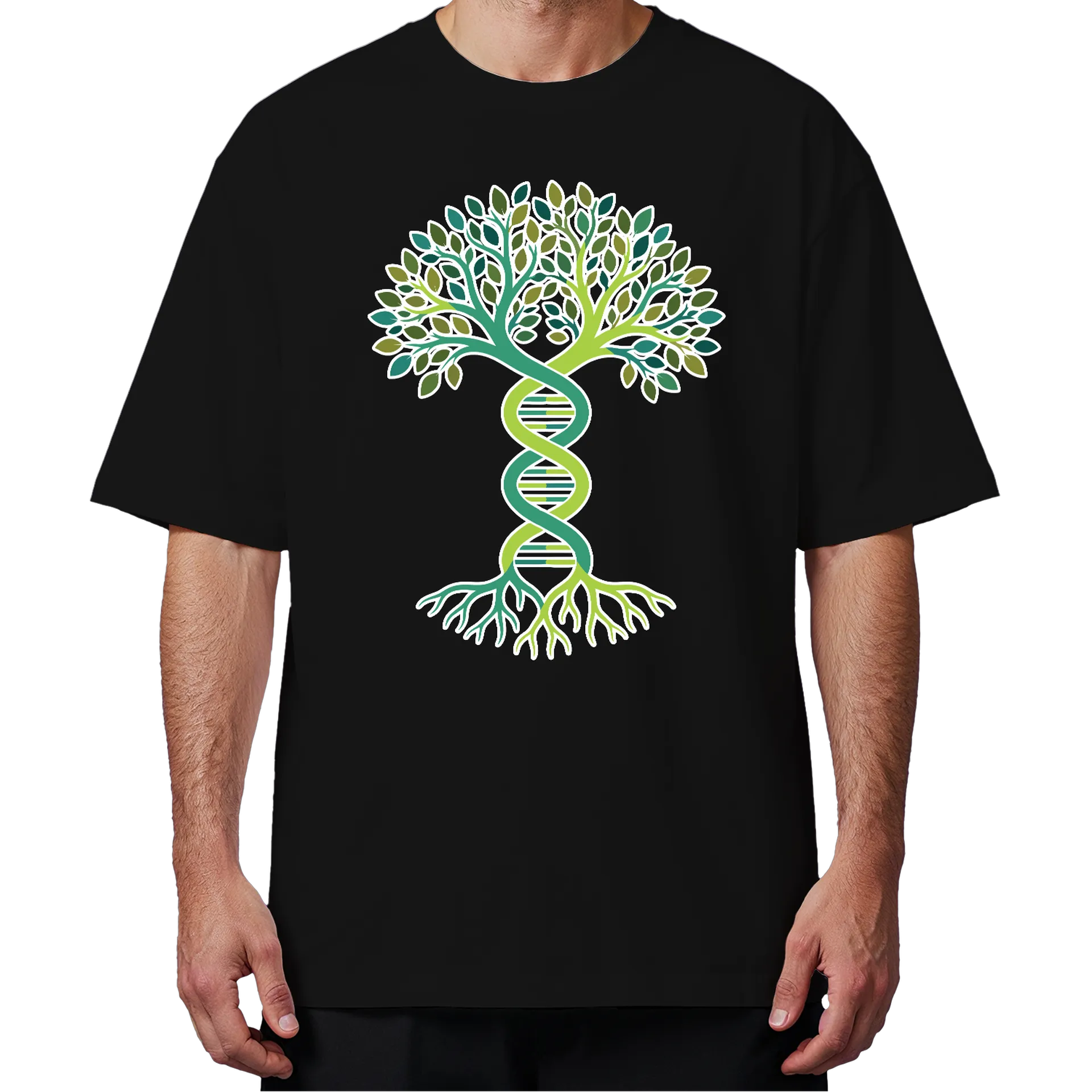 Camiseta Oversized Árvore fida DNA Verde Preto 100% Algodão - Imagem 4