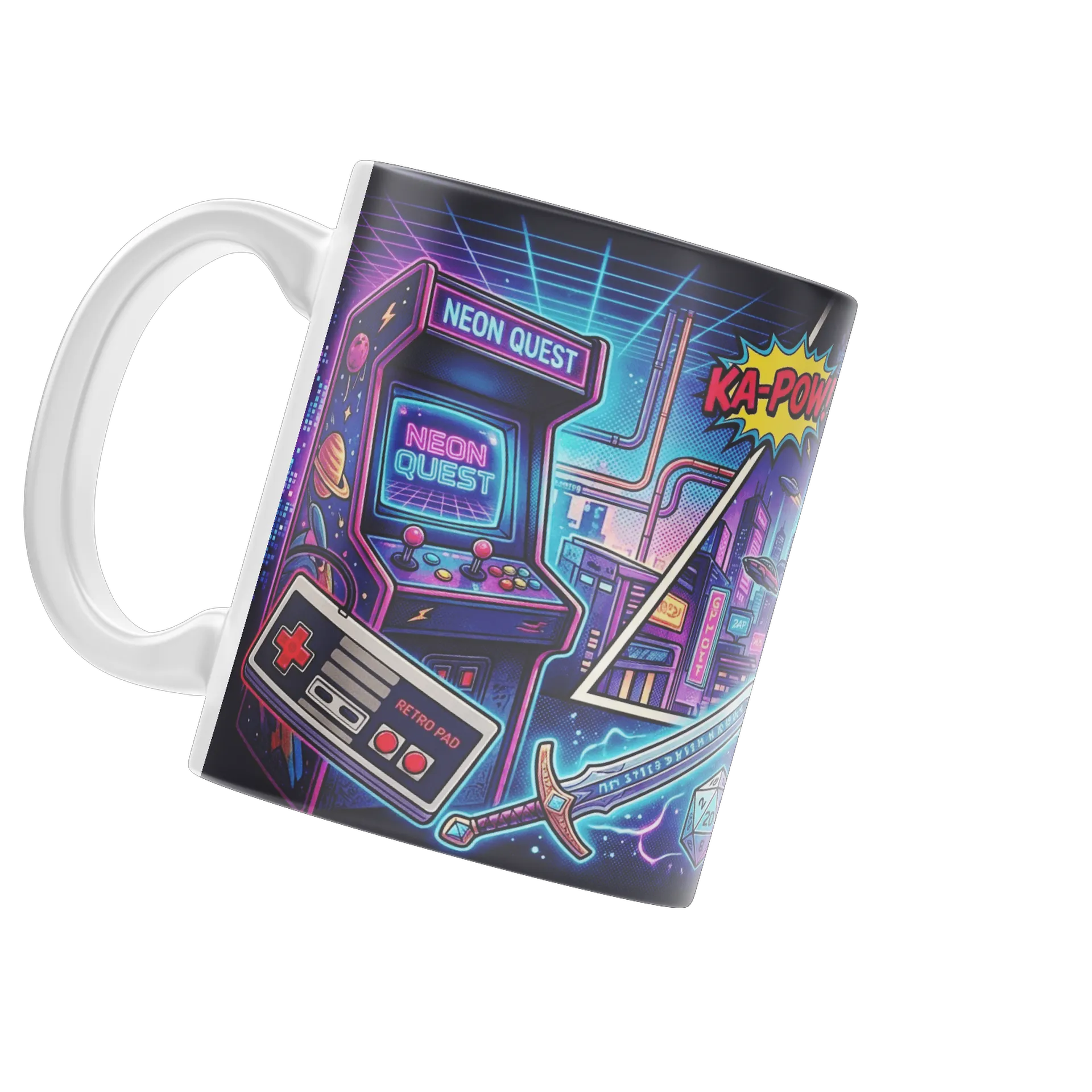 Caneca Geek Aventura Espacial Retrô em Cores Neon 325ml - Imagem 3