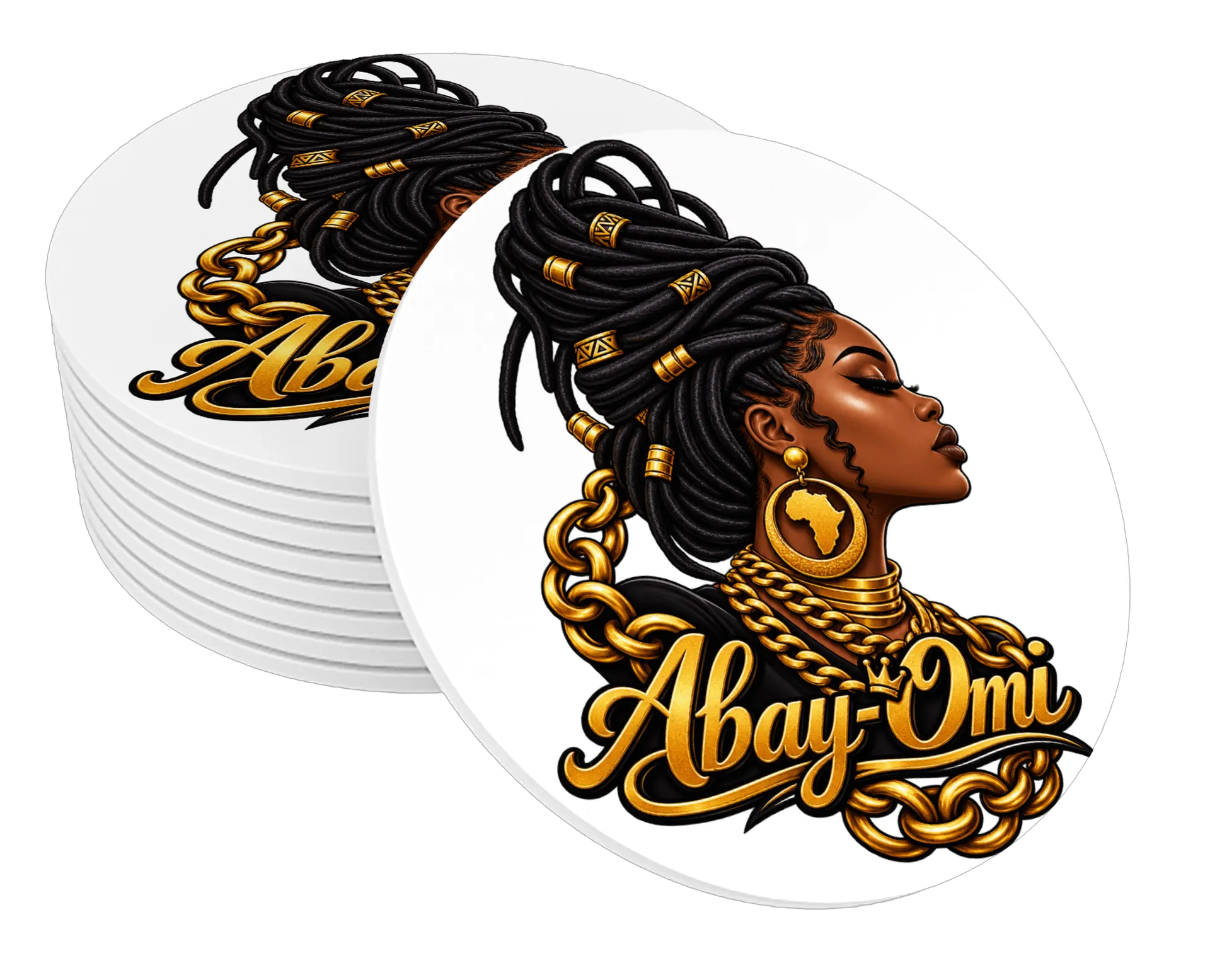 Porta-copo Abay-Omi Mulher Africana Estilo Ilustrado MDF - Imagem 1