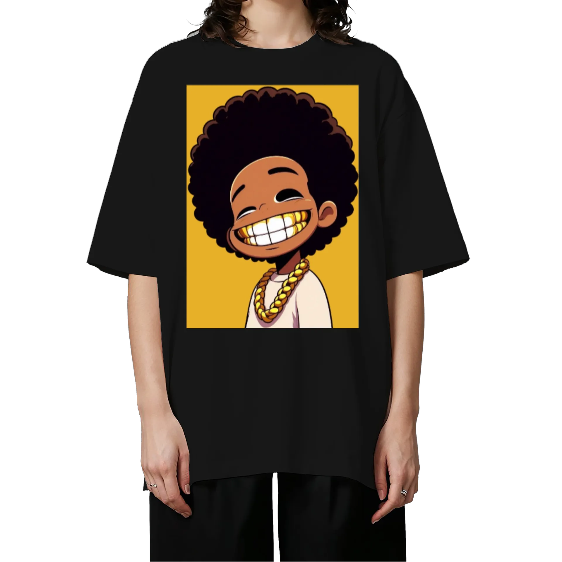 Camiseta Oversized Menino Sorridente Preto 100% Algodão - Imagem 3