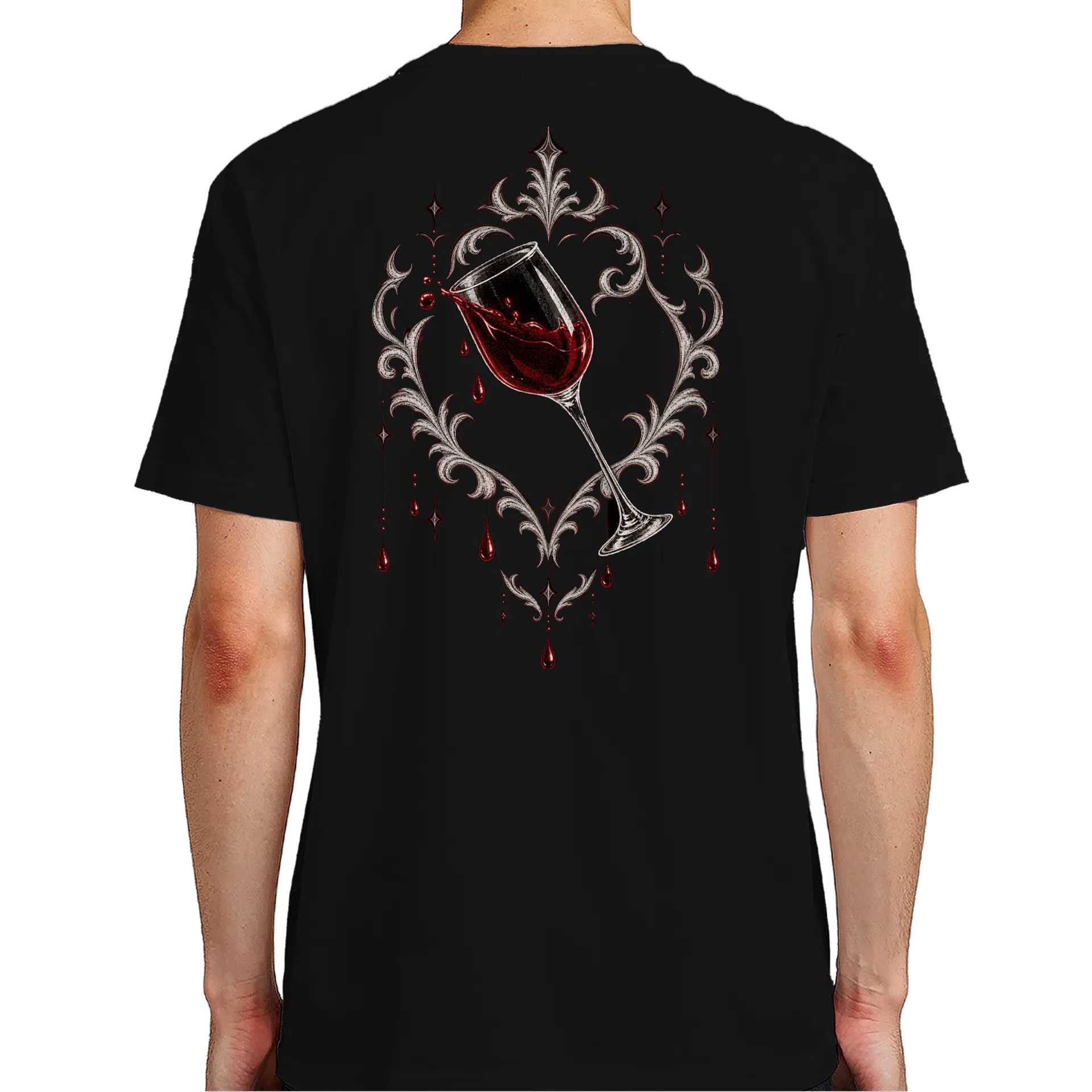 Camiseta Taça com Vinho Tinto Estilo Ornamental 100% Algodão - Imagem 3