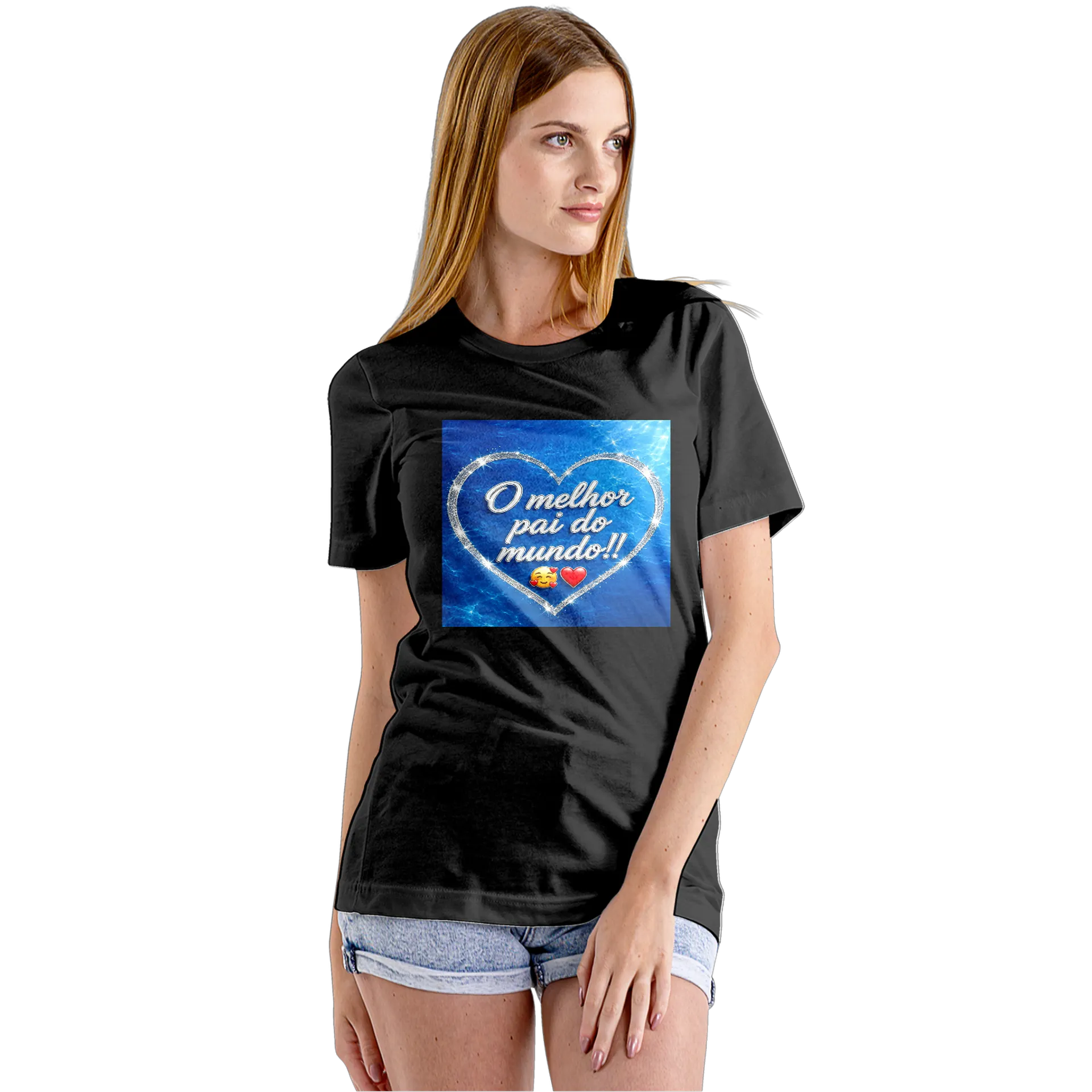 Camiseta Babylook Coração Azul com Estampa Brilho 100% - Imagem 5